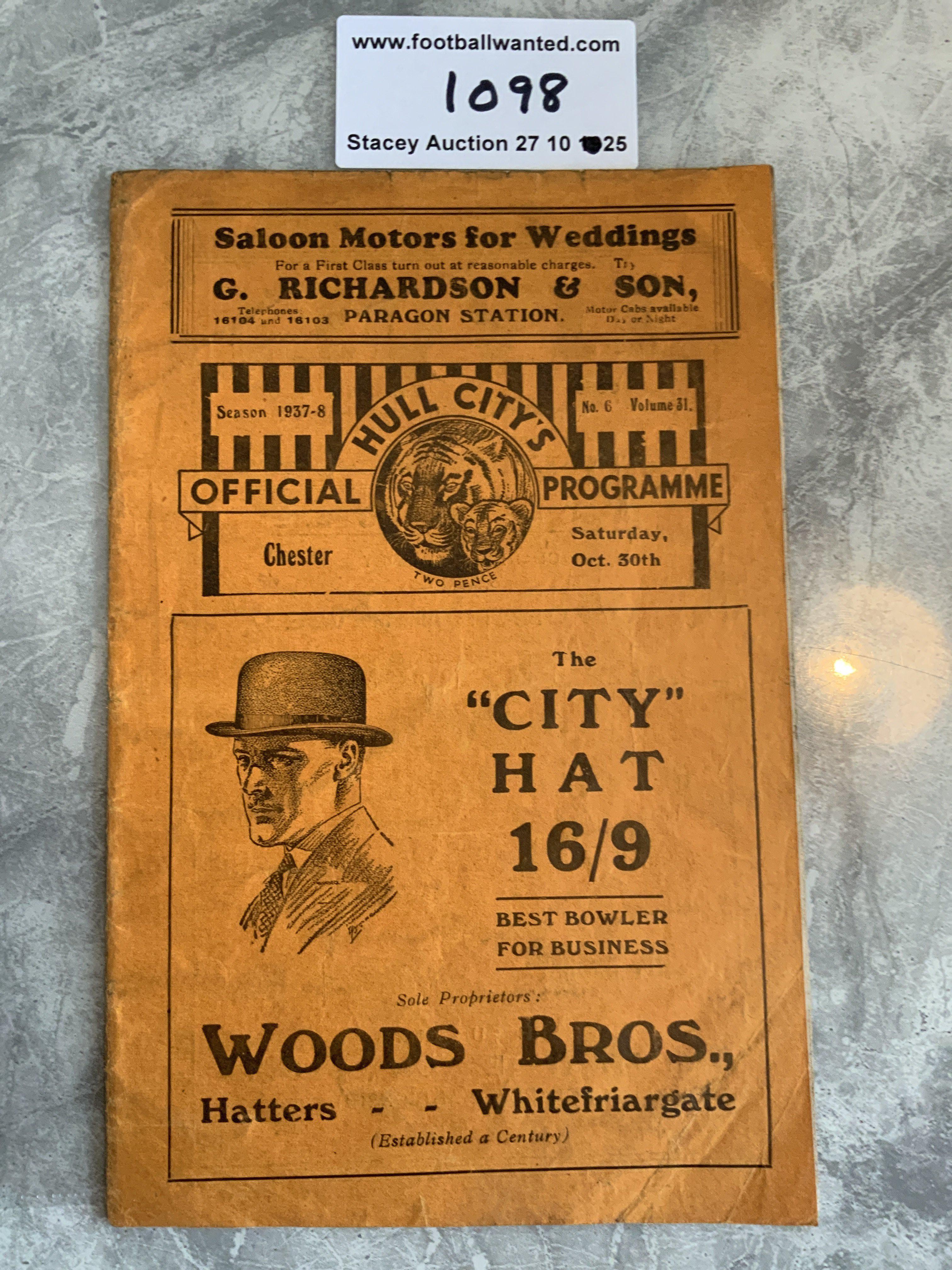 37/38 Hull City v Chester Football Programme: Excellent condition first team programme with no team changes.