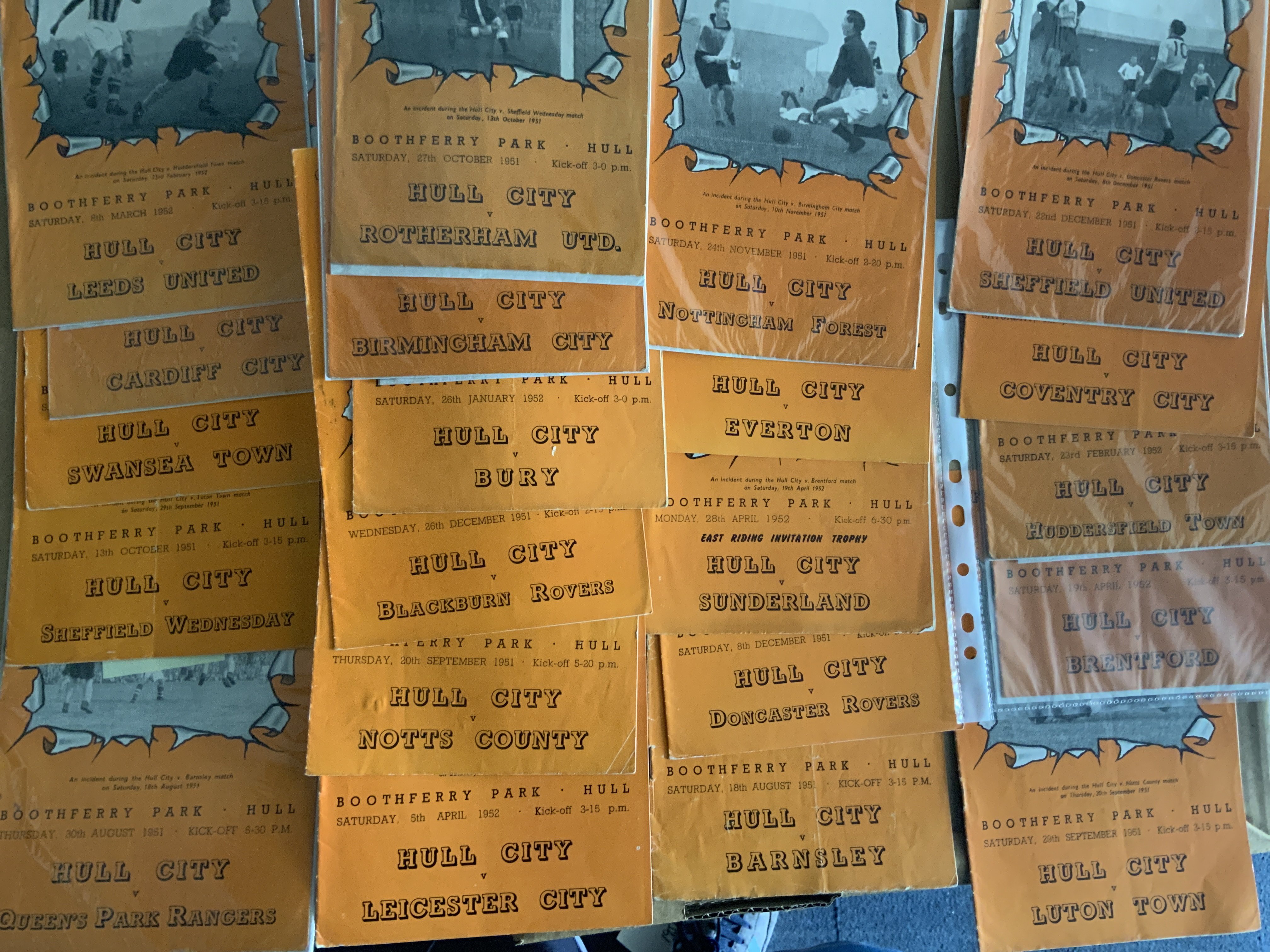 Hull City Home Football Programmes Collection: Good run to include 49/50 x 13, 50/51 x 14, 51/52 x 21, 52/53 x 23, 53/54 x 18, 54/55 x 17. Mainly good. (96)