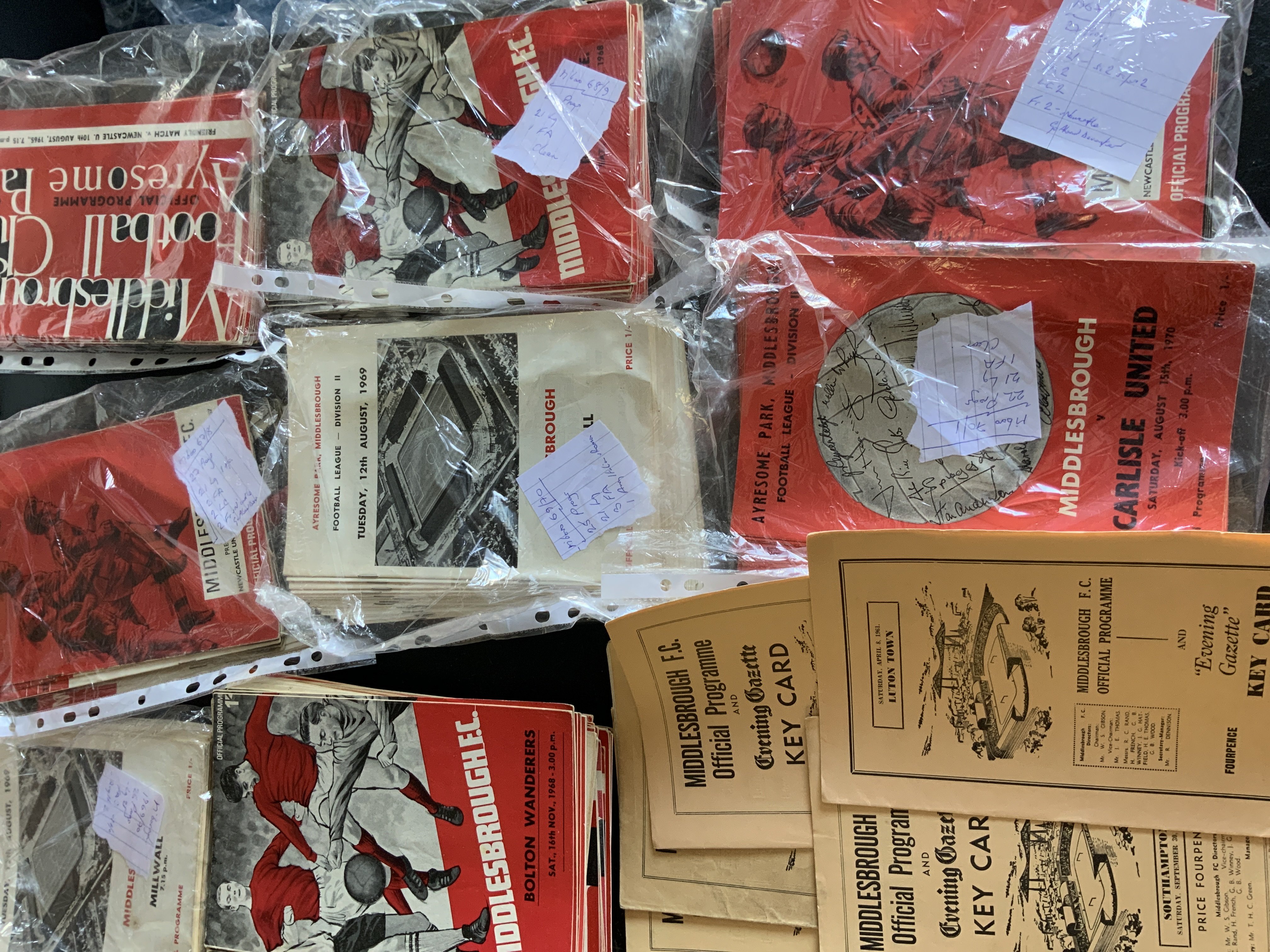 Middlesbrough Home Football Programmes: Approximately 200 from the 60s plus 60 from the early 70s. 7 seasons sets from the 60s are near complete. Instructions to sell. Very good. (est 260)