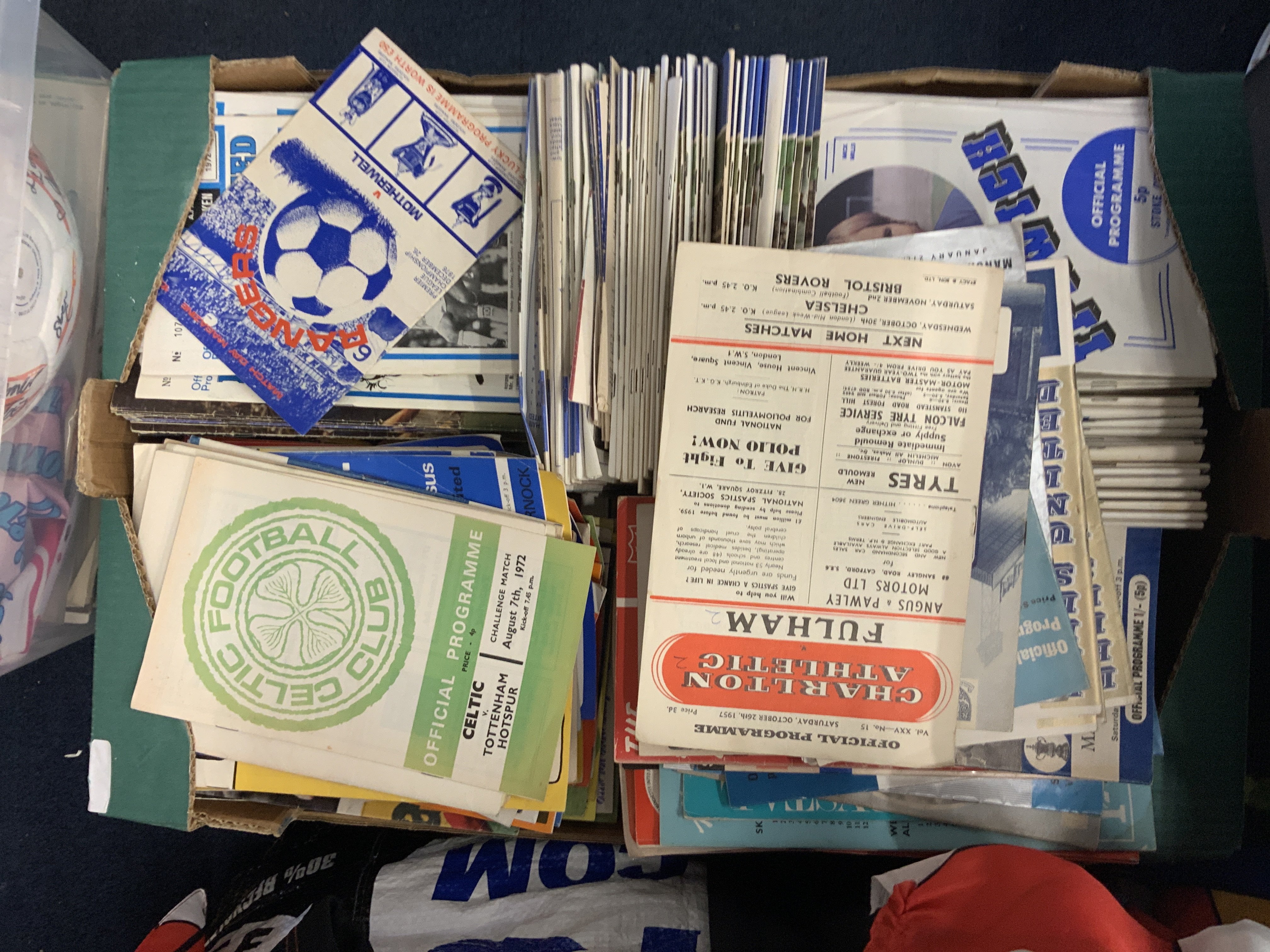 1960s + 1970s Football Programmes: Wide range of clubs to include Ipswich Manchester United Stoke and Leeds. Large quantity in good condition. Instructions to sell. (2 boxes)