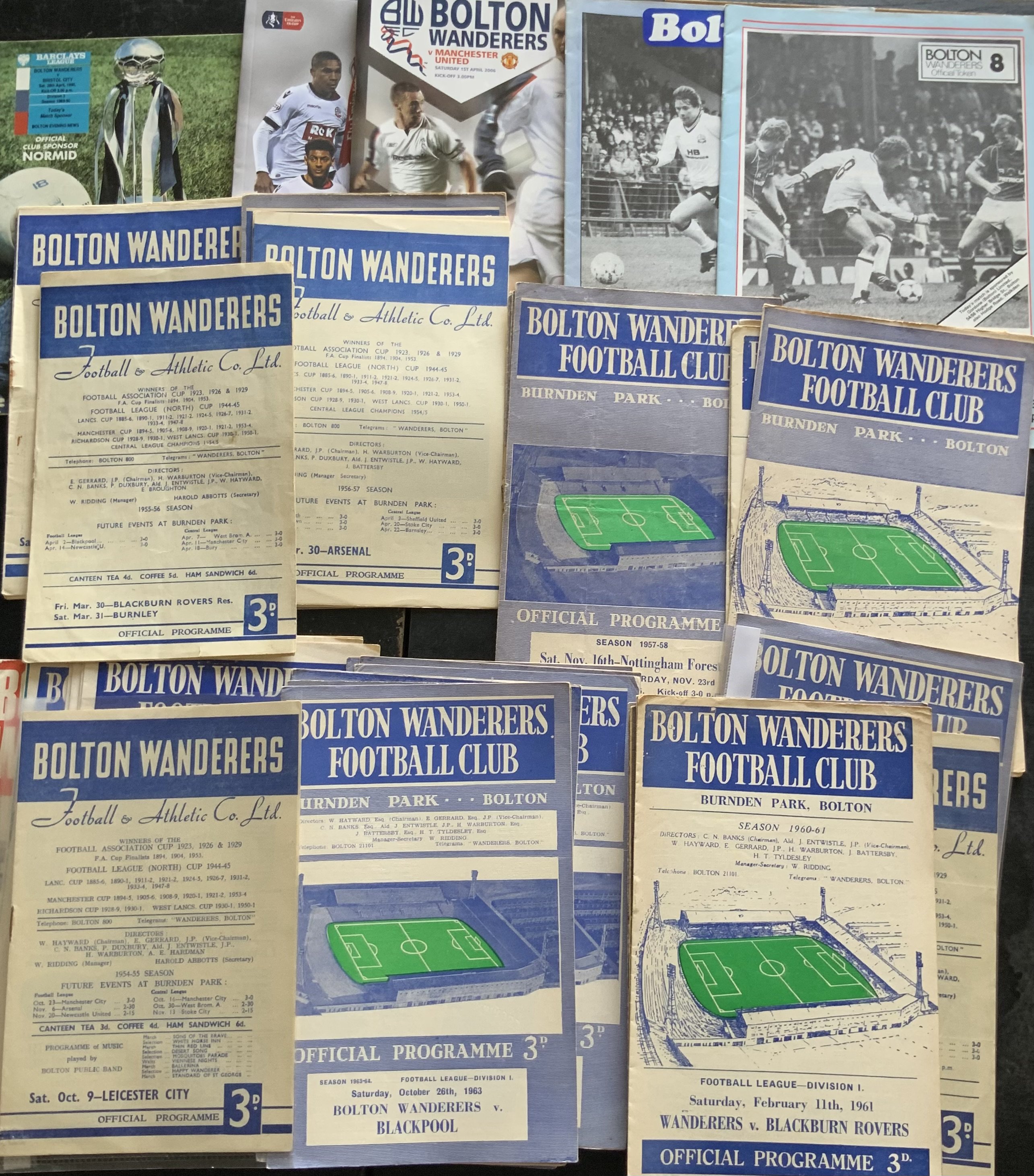 Bolton Wanderers Football Programme Collection: Good condition covering 19 x 1950s, 19 x 1960s. includes 3 x 1951/2, 1953/4 v Liverpool and 1959/0 versus Manchester United + Burnley (Champions). Good with no duplication. (44)