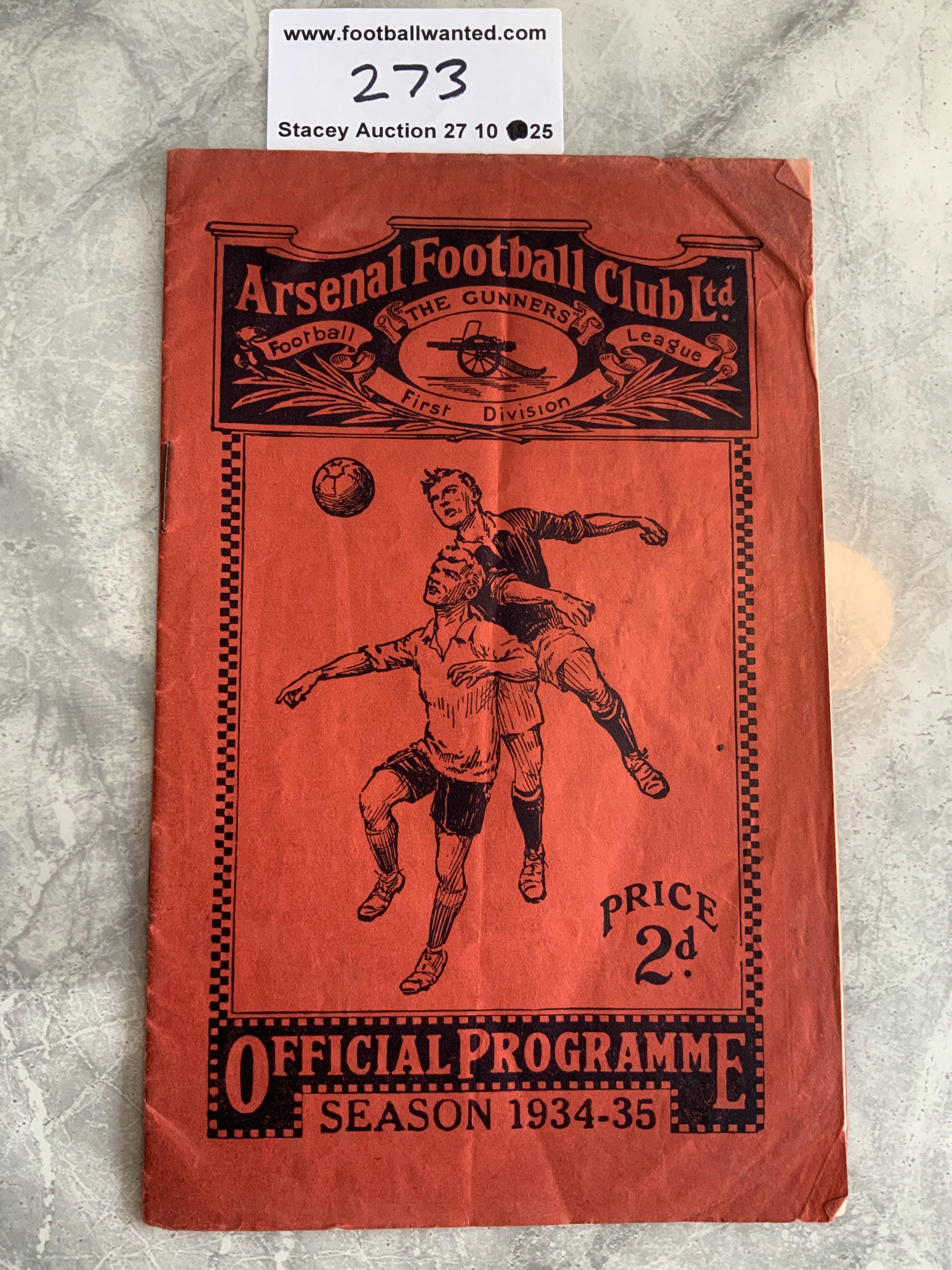 1934 England v Italy Football Programme: Full International played at Arsenal. Good condition although some bleeding inside from red covers. Slight fold but no team changes.