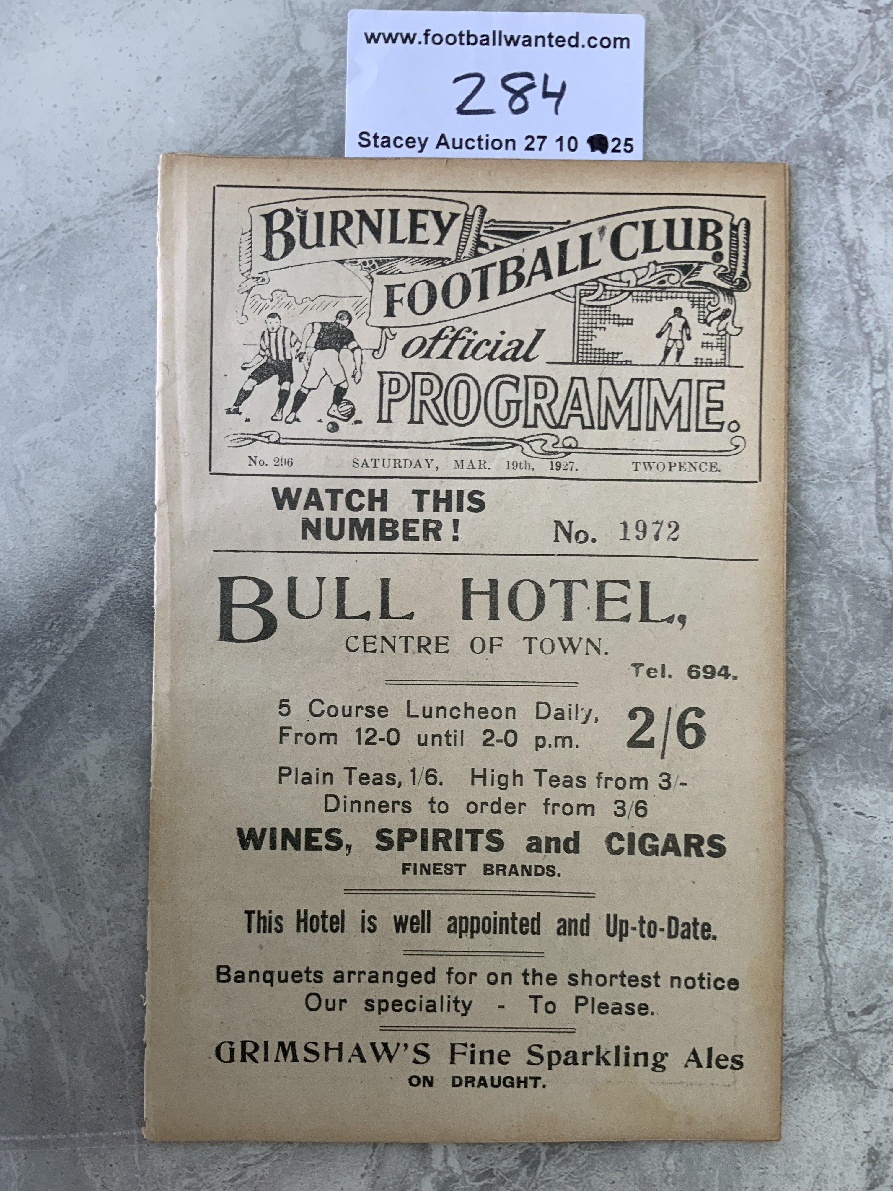 1926 - 1927 Burnley v West Brom Football Programme: Excellent condition division one ex bound programme with no team changes.