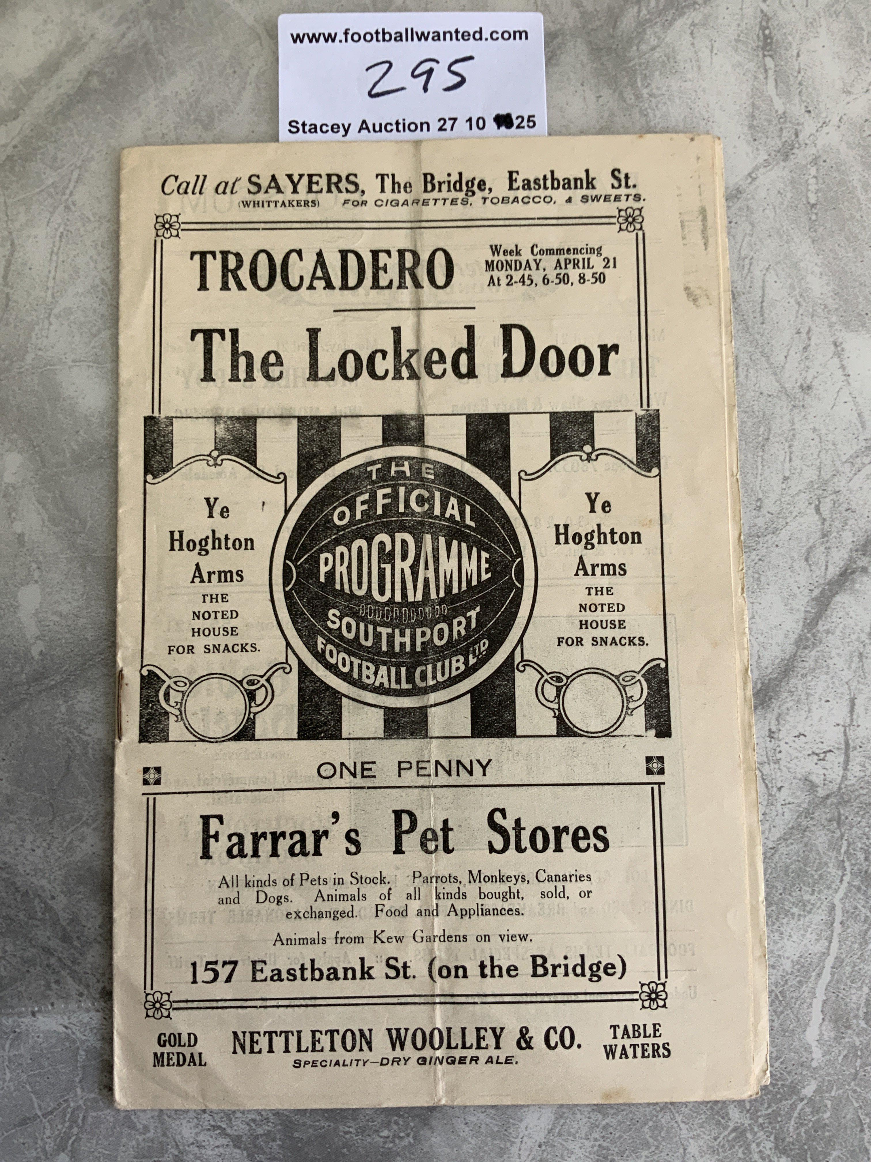 29/30 Southport v Accrington Stanley Football Programme: Good condition league programme with no team changes.Fold.
