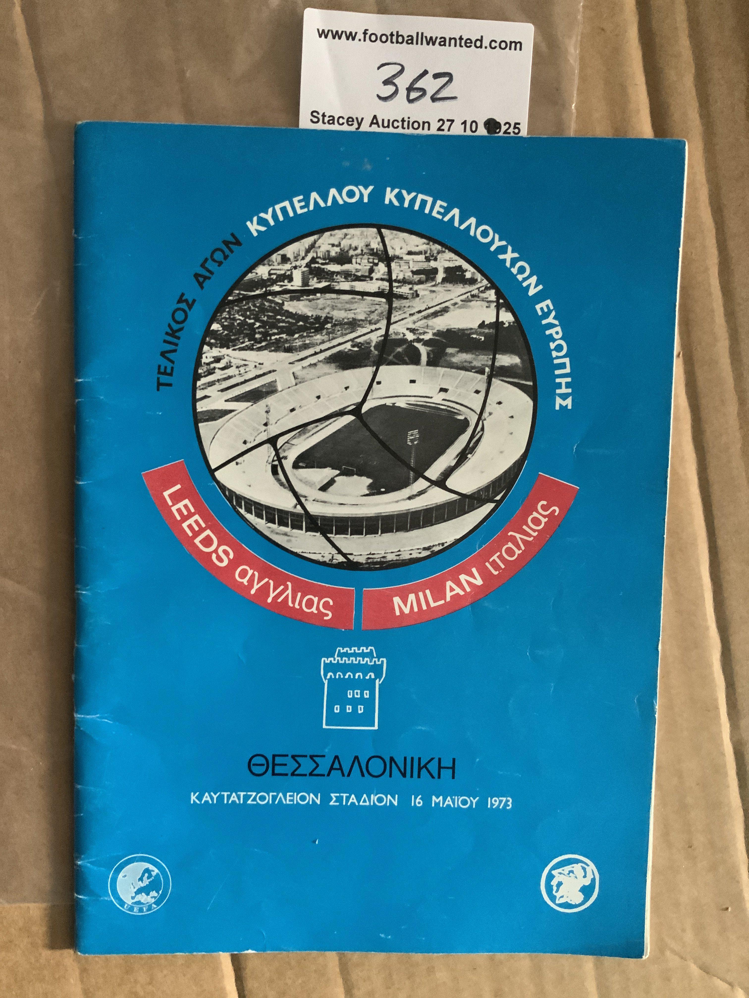 1973 European Cup Winners Cup Final Football Programme: Inter Milan v Leeds United played in Greece. Original programme in good condition with no writing.