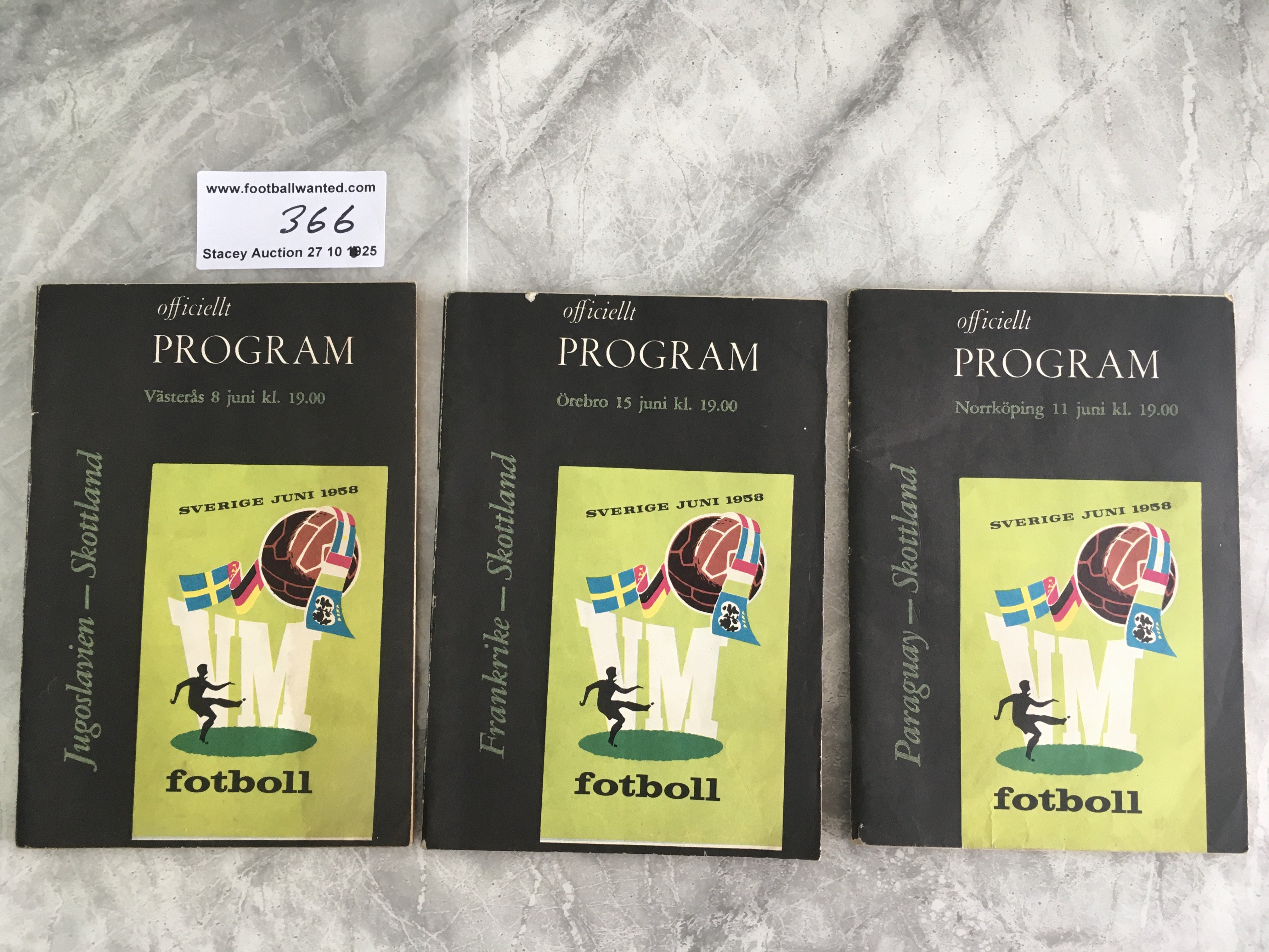 1958 Scotland World Cup Football Programmes: All 3 programmes for Scotlands campaign in Sweden v Paraguay Yugoslavia and France. Very good with no writing. (3)
