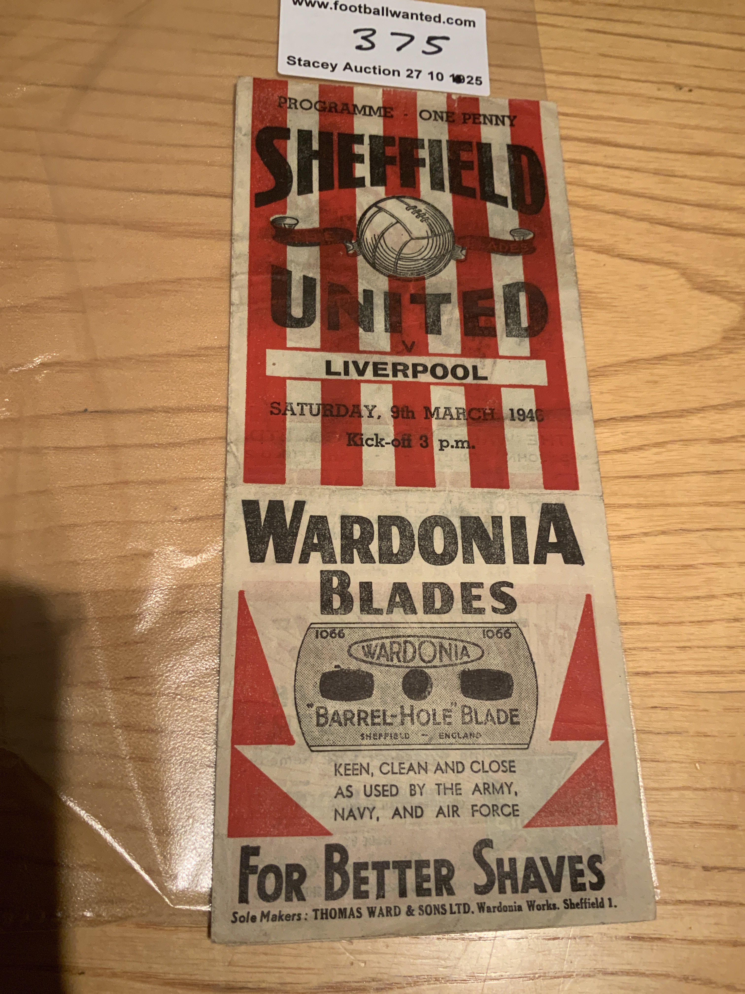 45/46 Sheffield United v Liverpool Football Programme: Good condition gatefold programme with no team changes.