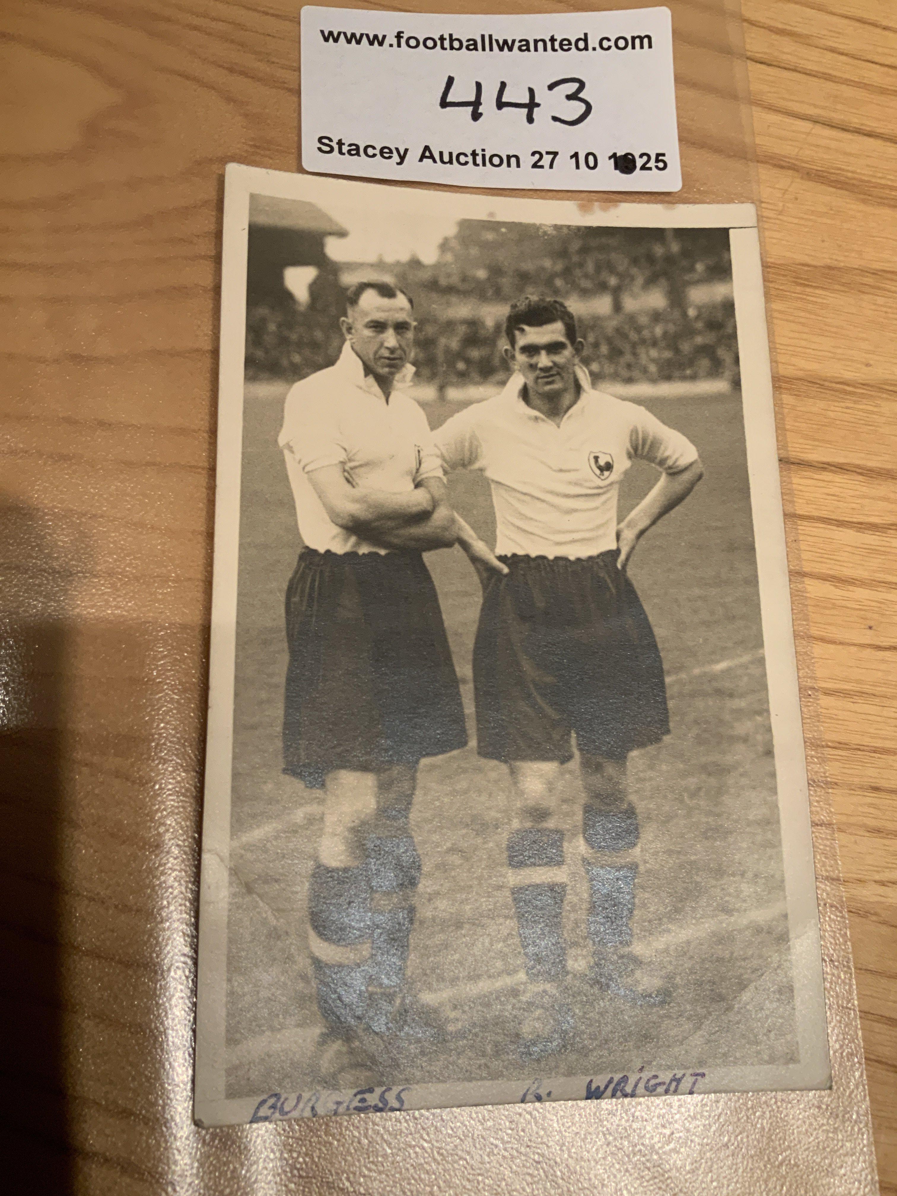 1940s Tottenham Football Postcard: Original postcard has previous owners writing to lower border identifying Ron Burgess and Roy Wright. Tiny mark to border.