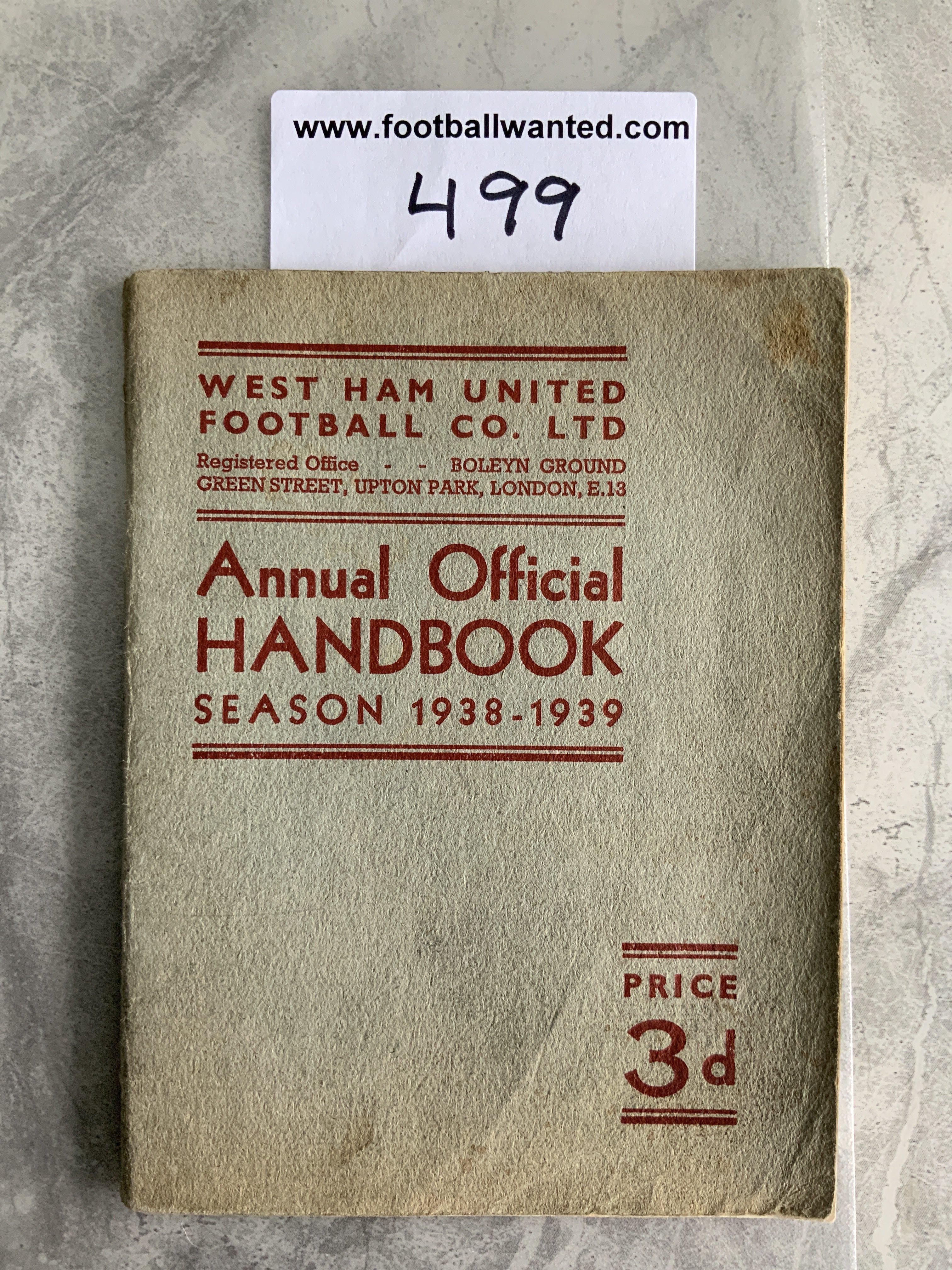 38/39 West Ham Football Handbook: Good condition with some writing inside. 62 pages of fixtures, player photos and information.