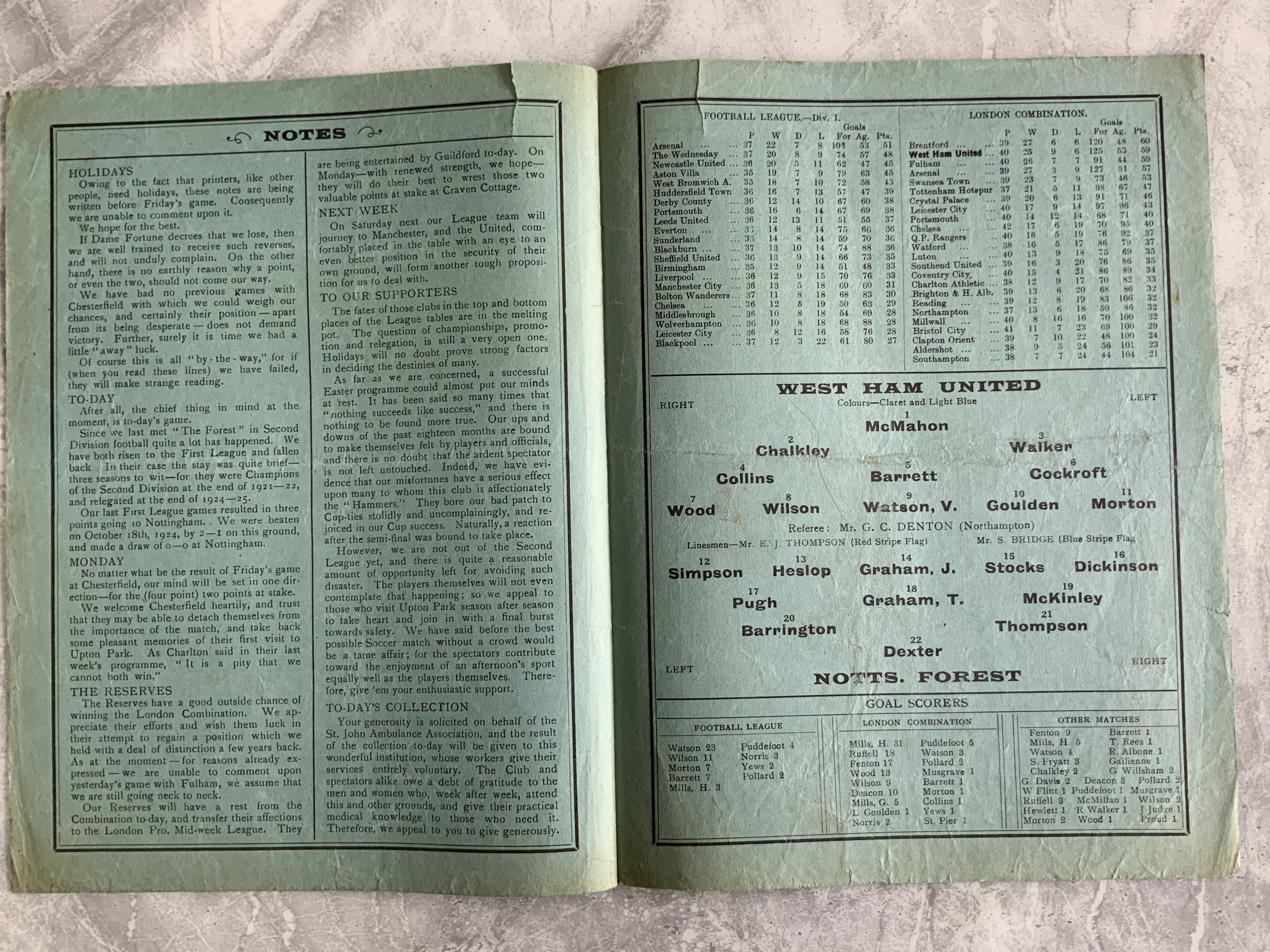 1932 - 1933 West Ham v Notts Forest Football Programme: Good condition division two programme with no team changes. Tiny tear.