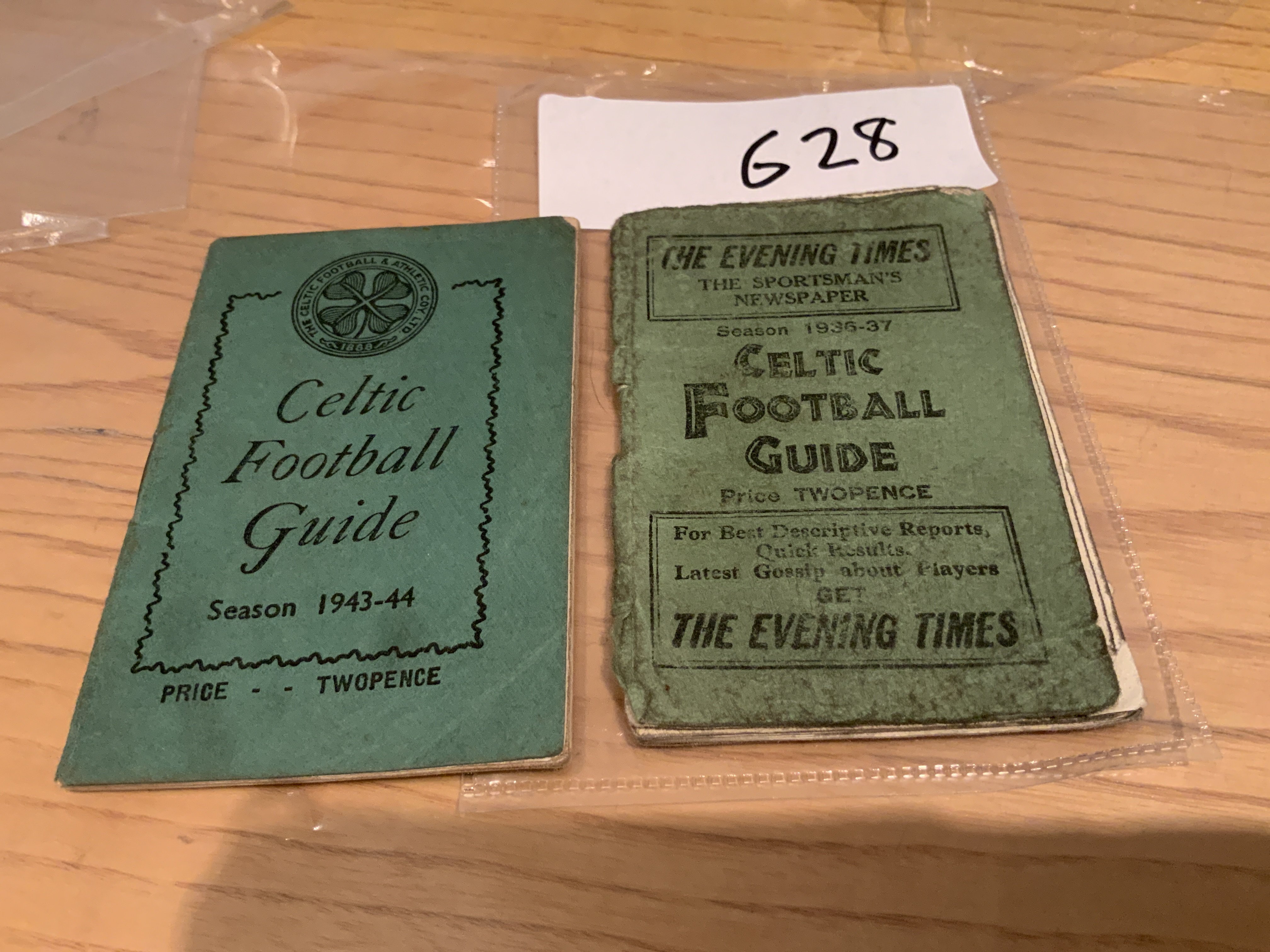 Celtic Football Handbook Guides: Small booklets often called Wee Green Books for 43/44 in good condition and 36/37 with back cover missing in poor condition. Instructions to sell. (2)
