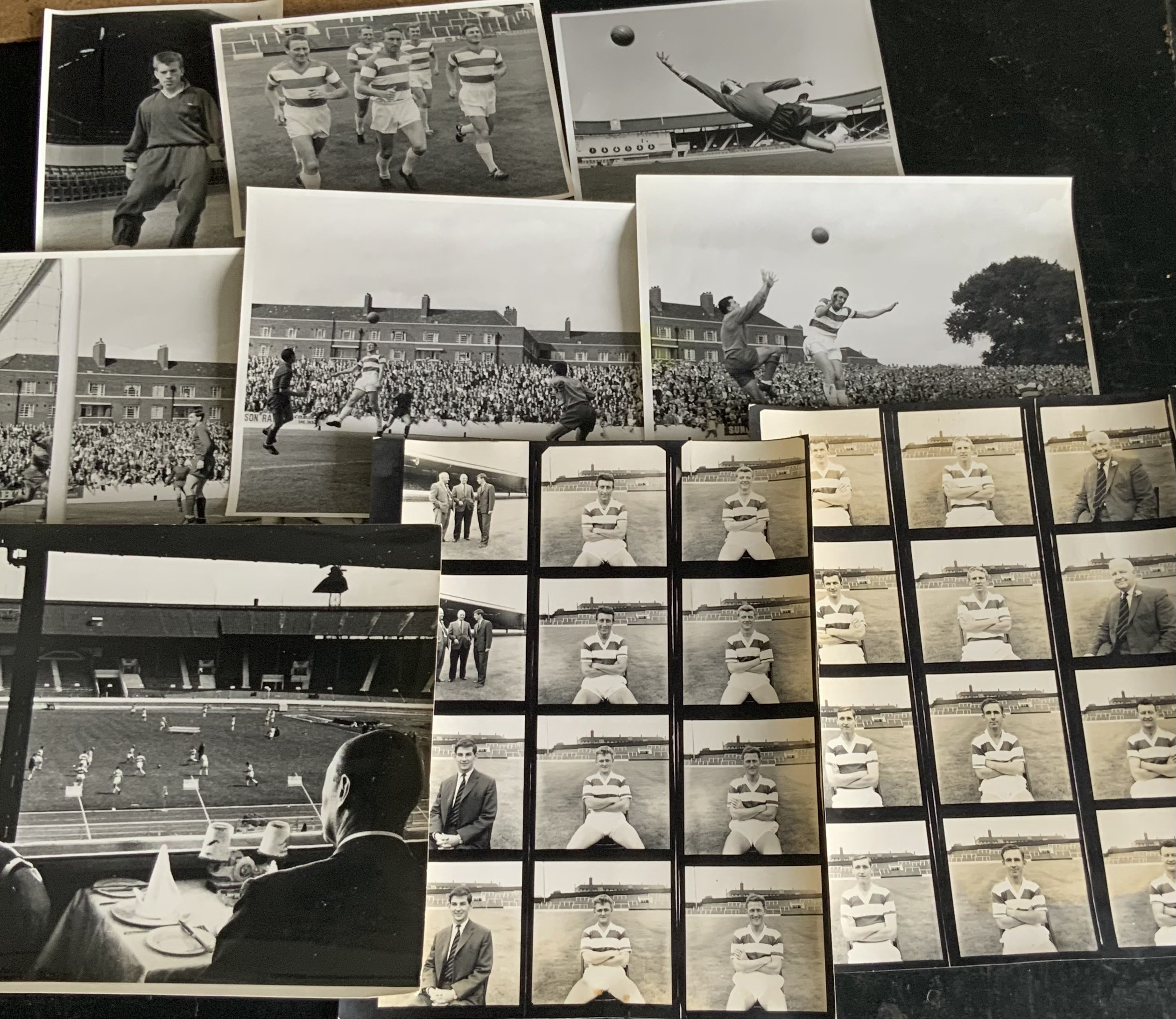 QPR Football Press Photos: Black and White photos, many with press stamps to rear. Often match action in good condition. Includes training sessions and White City stadium. (32)