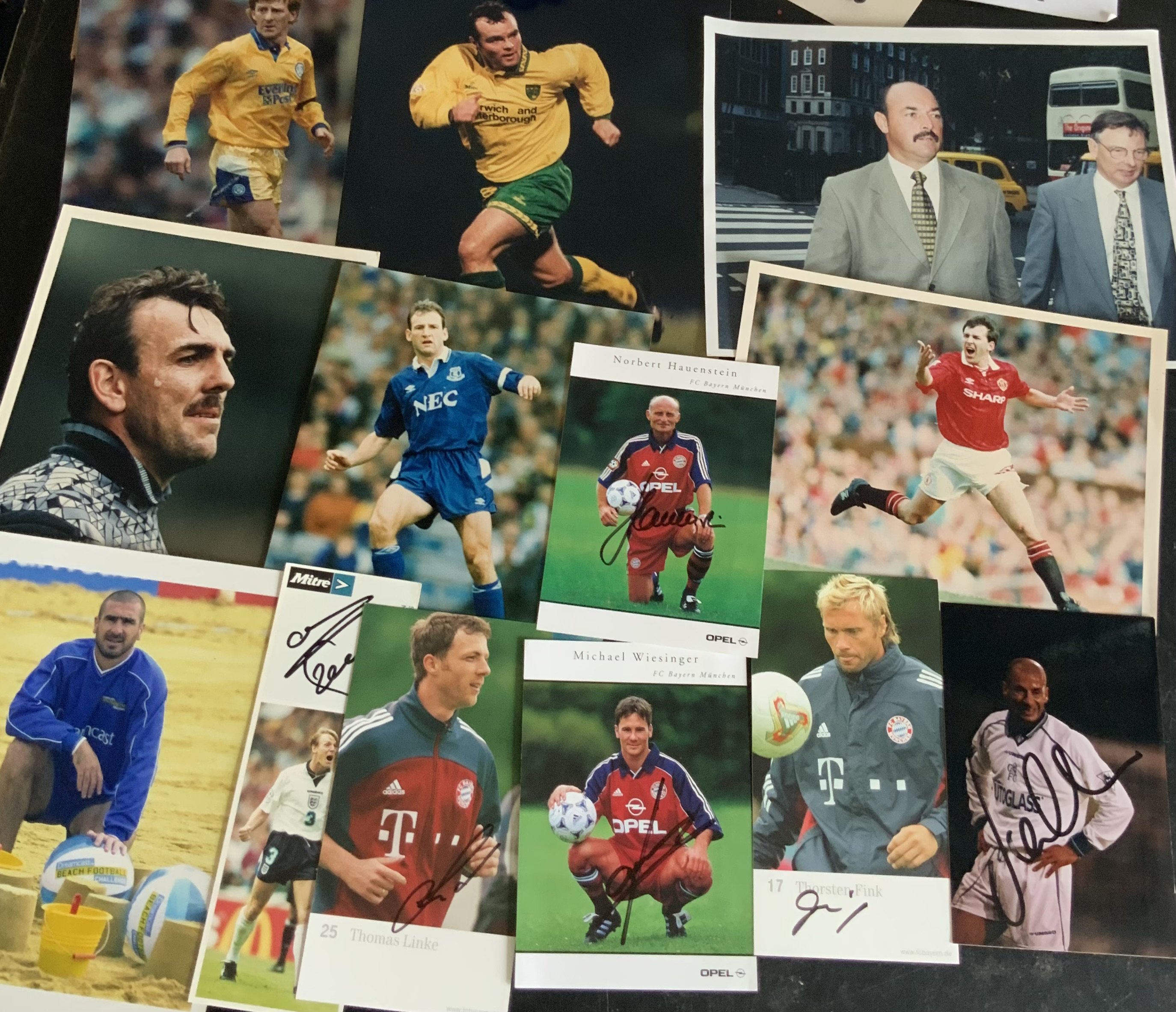 1990s Football Press Photos: Various sizes colour photos with some press stamps to rear. Some match action and some signed individual portraits. Instructions to sell. (80)