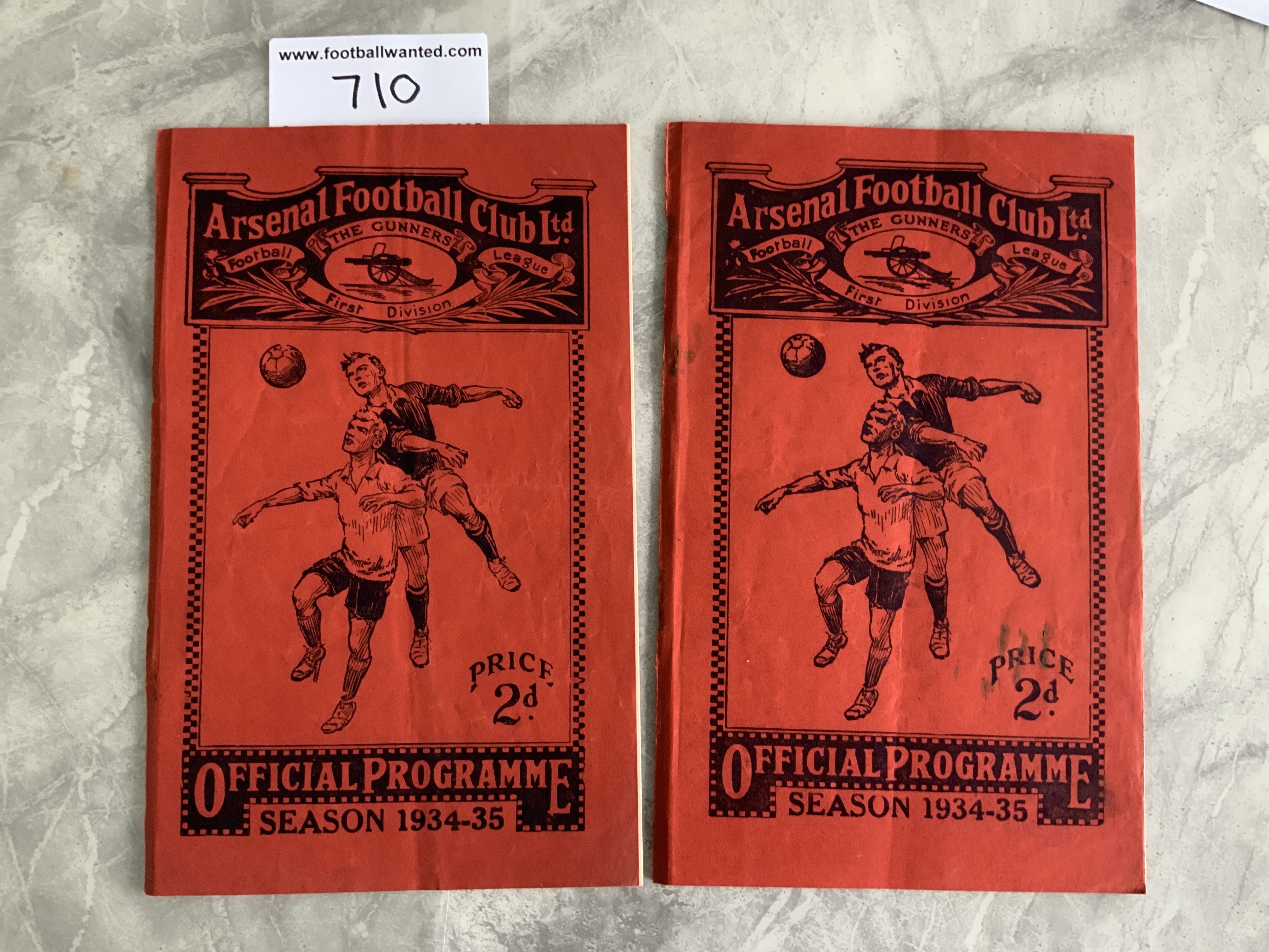 34/35 Arsenal Home Reserve Football Programmes: London Combination matches v Luton and QPR in fair condition. Staples have rusted away. (2)