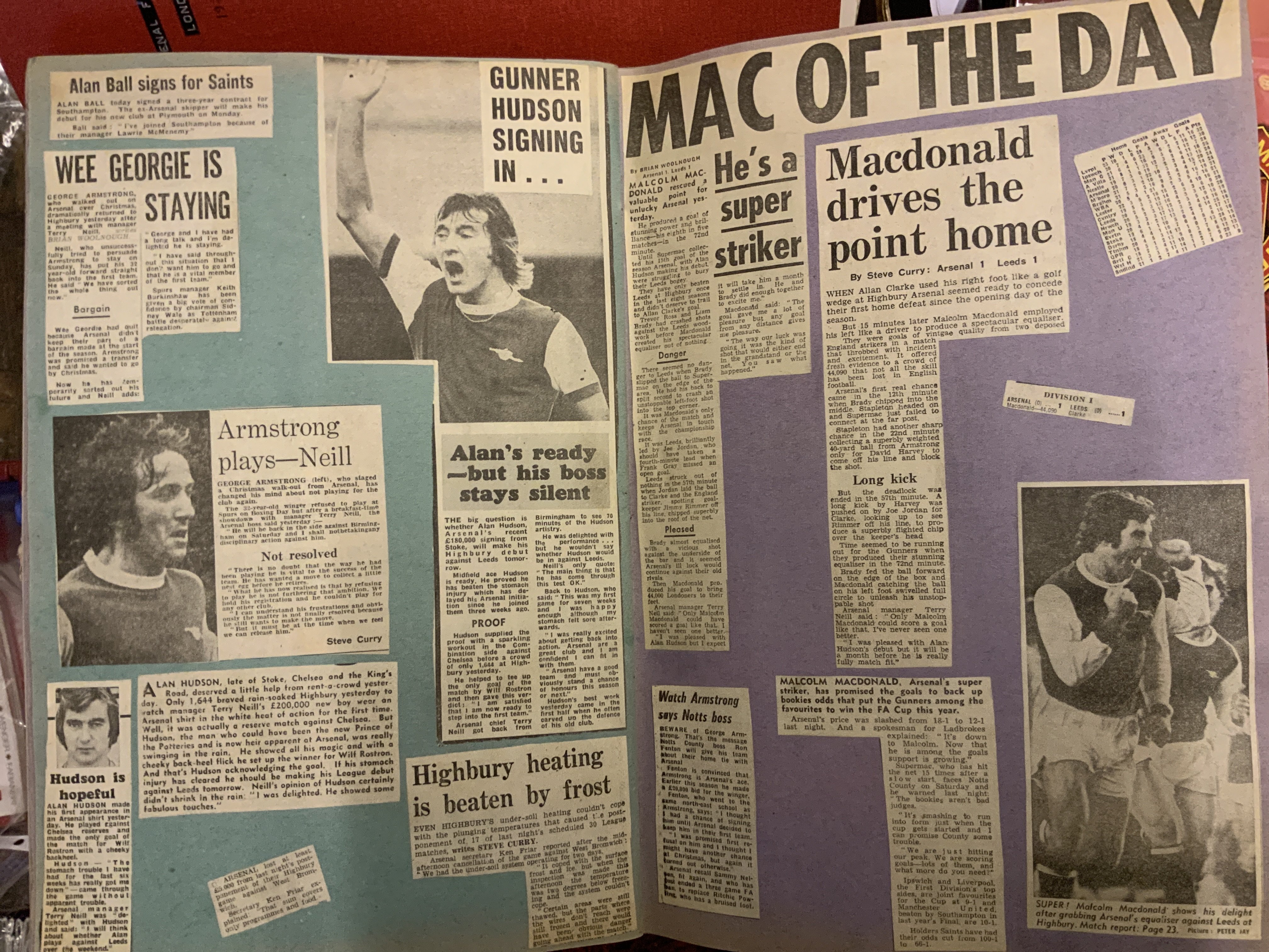 Arsenal Scrapbook Collection: Comprehensive scrapbooks totalling 1650 pages in 48 books which cover the early 1970s through to the early 1980s neatly secured inside. As well as newspaper reports are programmes and a few tickets which gives a comprehensive account of the period. Condition of this lovingly put together collection is certainly above average. (48)