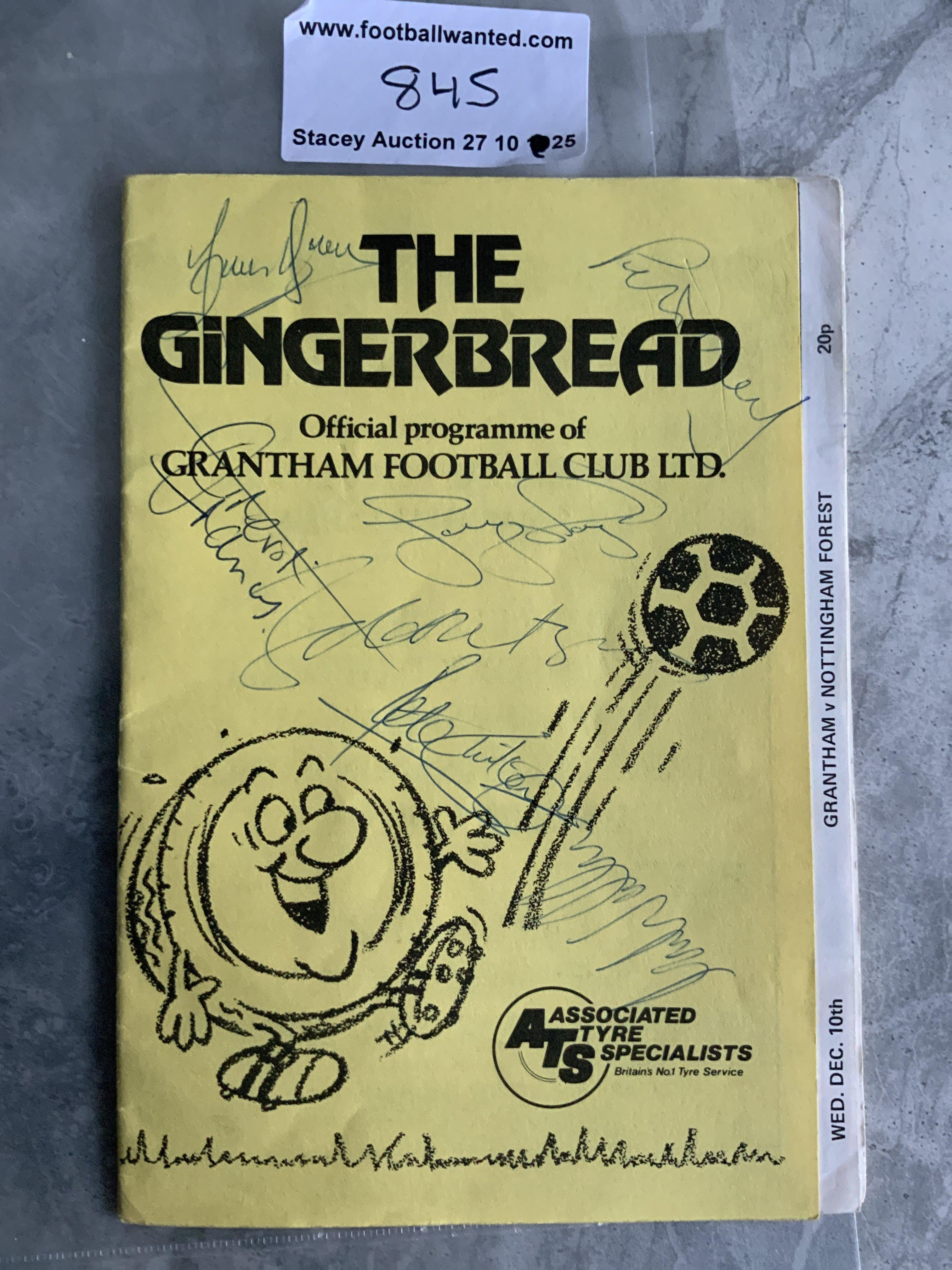 Nottingham Forest 1980 European Cup Winners Signed Football Programme: Away programme at Grantham signed to front by Shilton Francis Gunn Lloyd Wallace and probably Robertson.