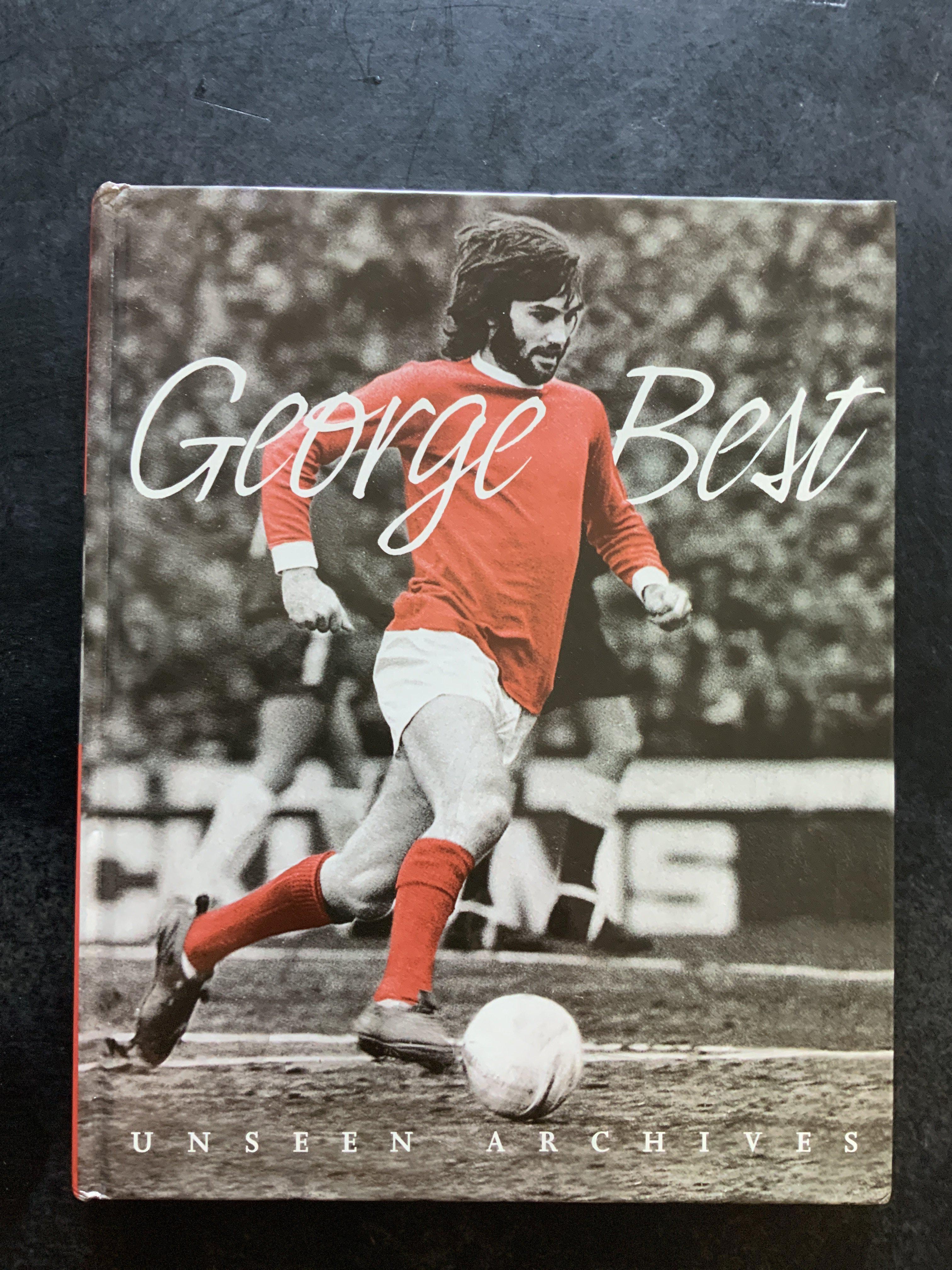 George Best Manchester United Multi Signed Football Book: George Best Unseen Archives hardback book signed by Best 6 times throughout and team mates Charlton Foulkes Stiles Law Sadler Gregg Crerand Docherty and Aston. Also on photos with Best of Michael Parkinson Bill Wyman Frank McLintock and Mary Stavin twice.