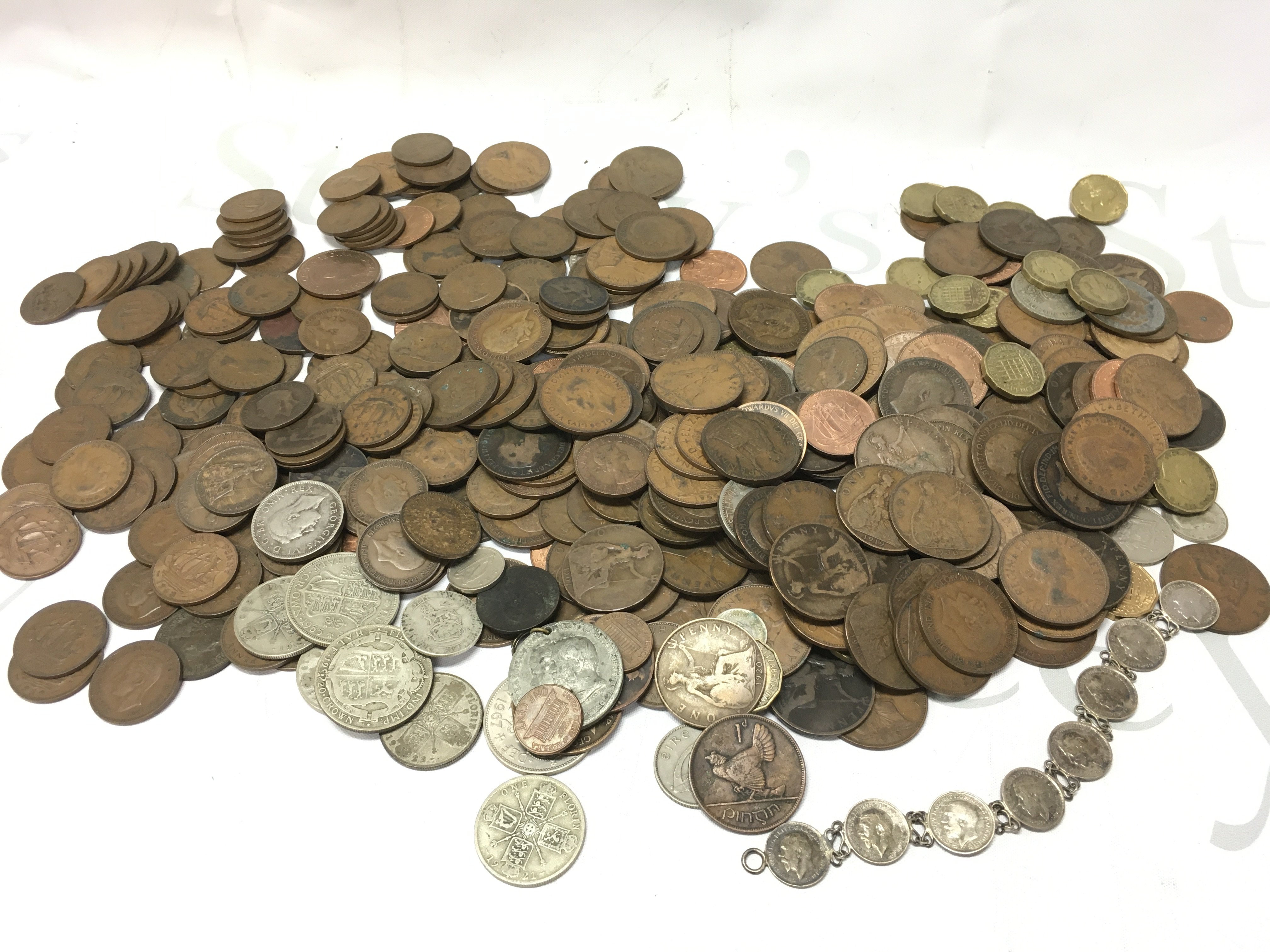 British Coins including early 20th century pennies, Florins, half crowns , three pence Etc. Postage category b