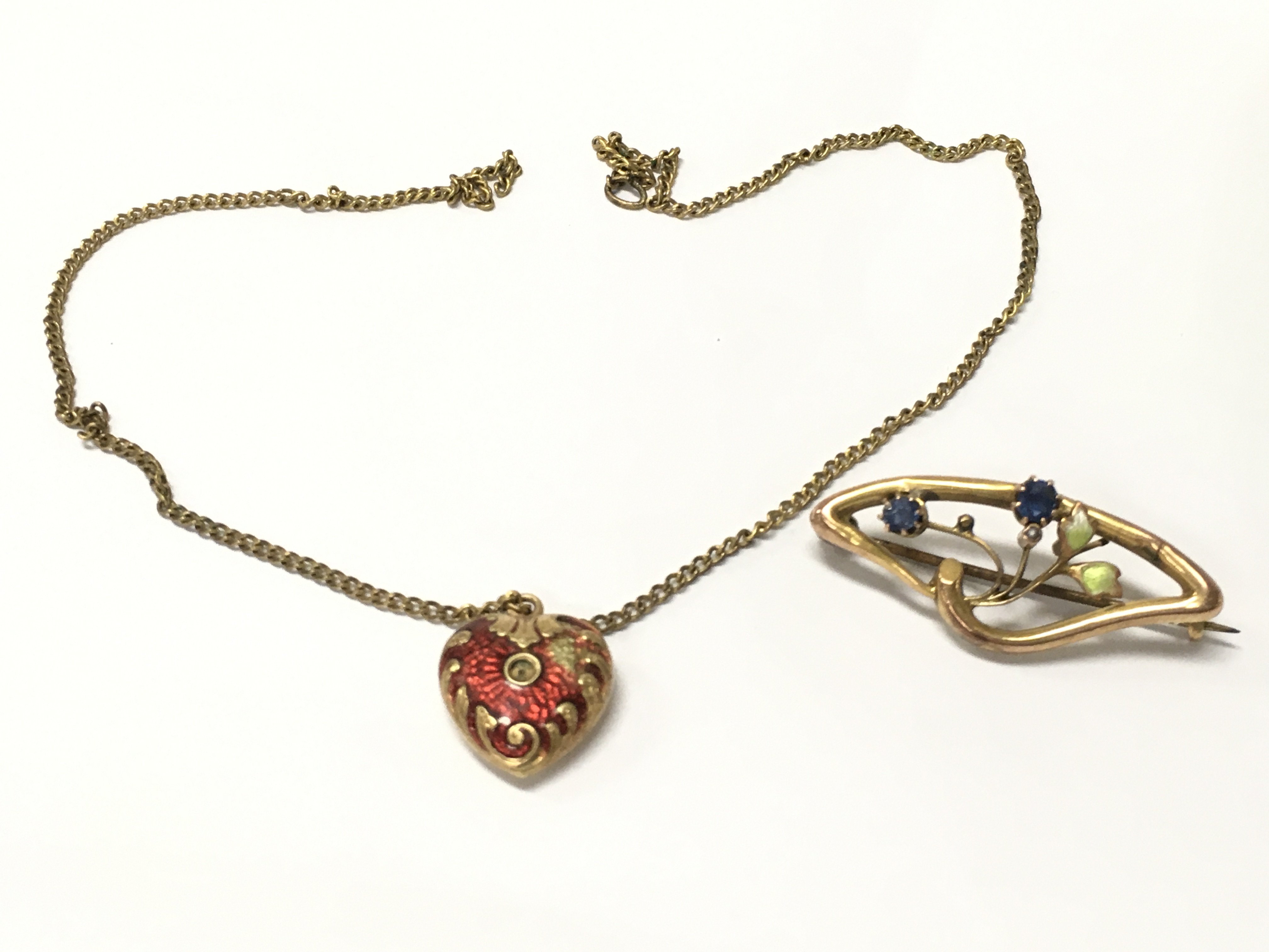 9ct gold Edwardian brooch and a gold pendant , 5.24g total weight. postage category A