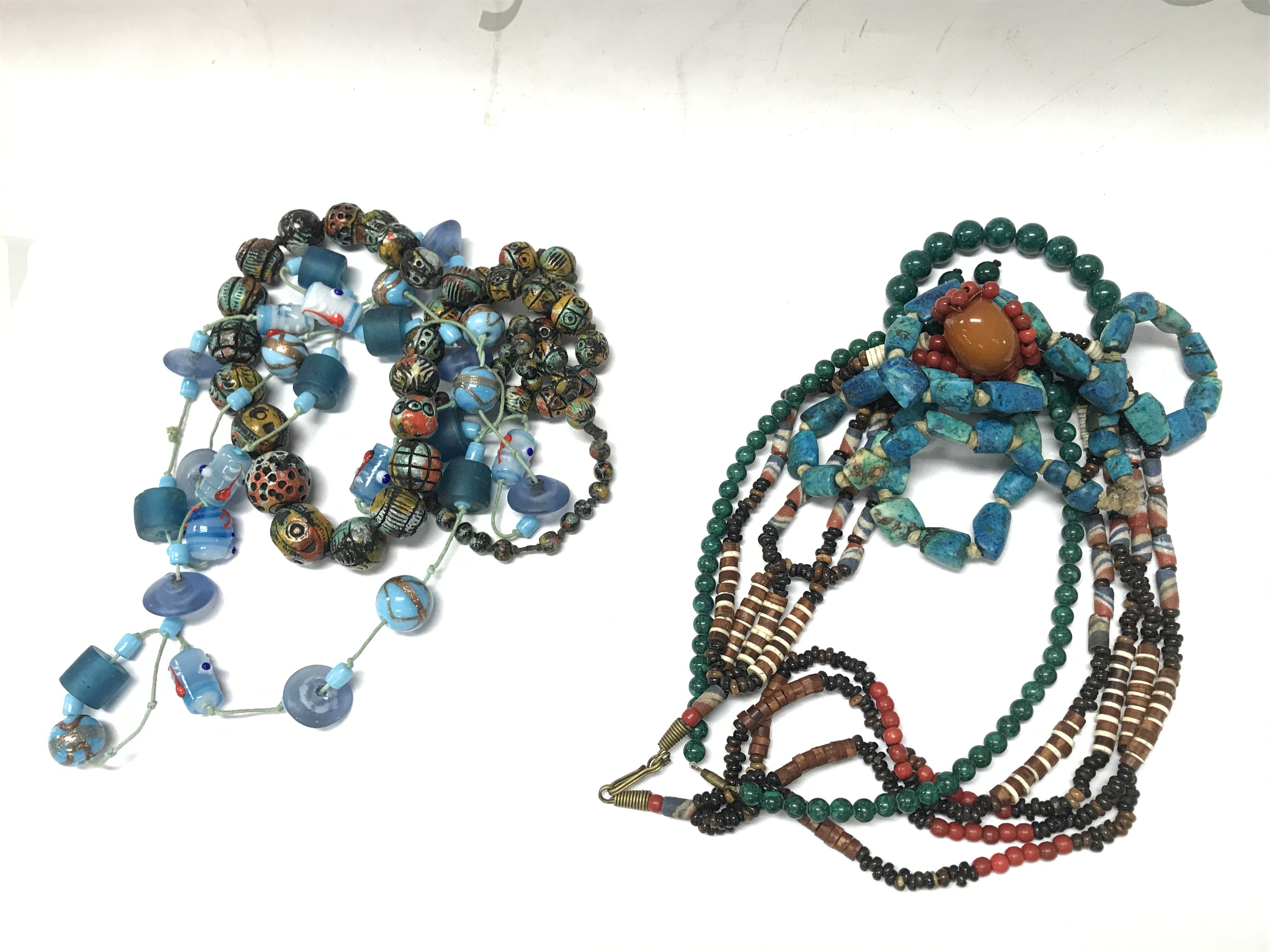 Marble, corals and other necklaces , longest 24". Total weight 460g. Postage category A