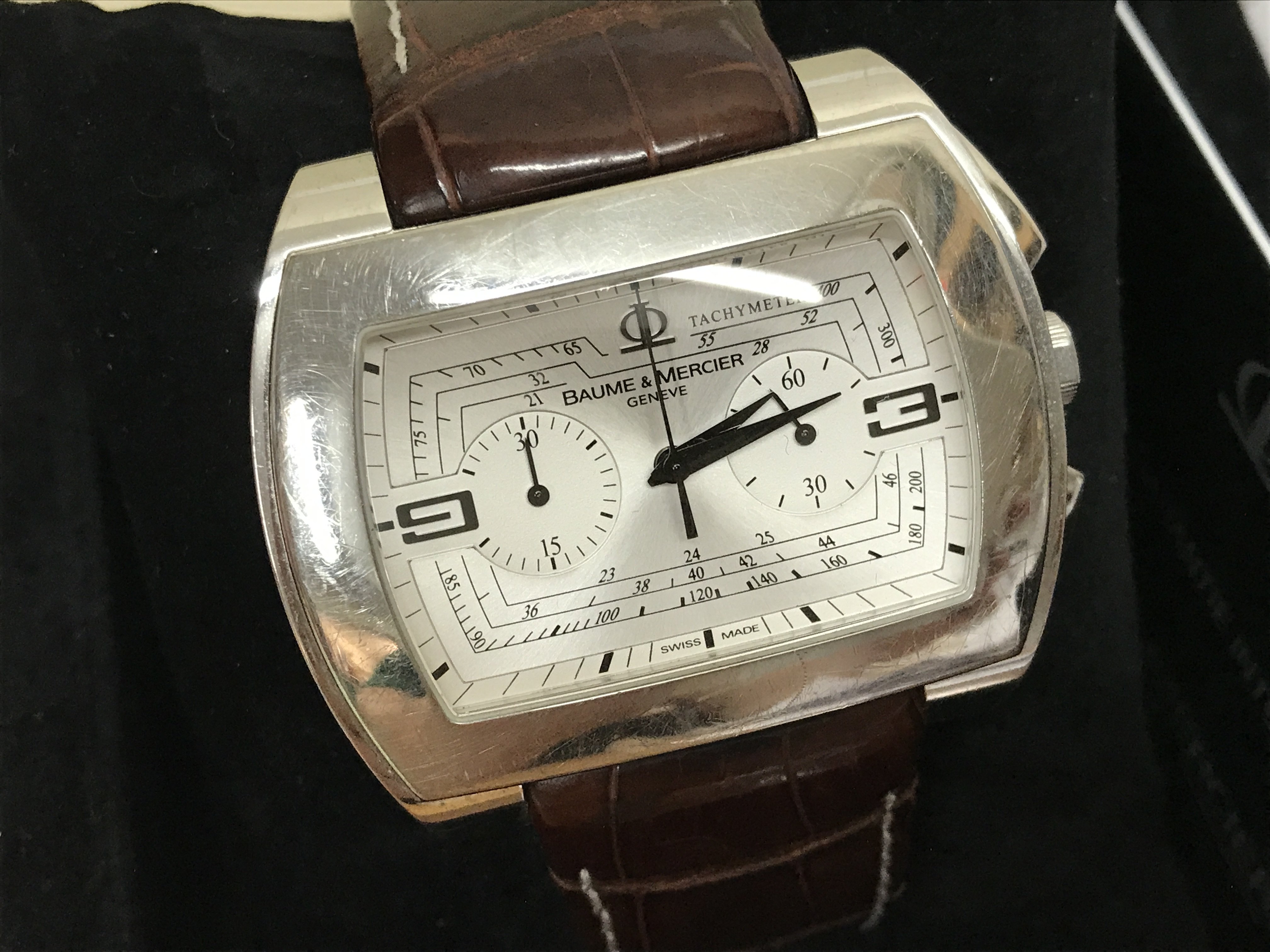 A Boxed Baume & Mercier Hampton automatic Chronograph watch . Postage cat B