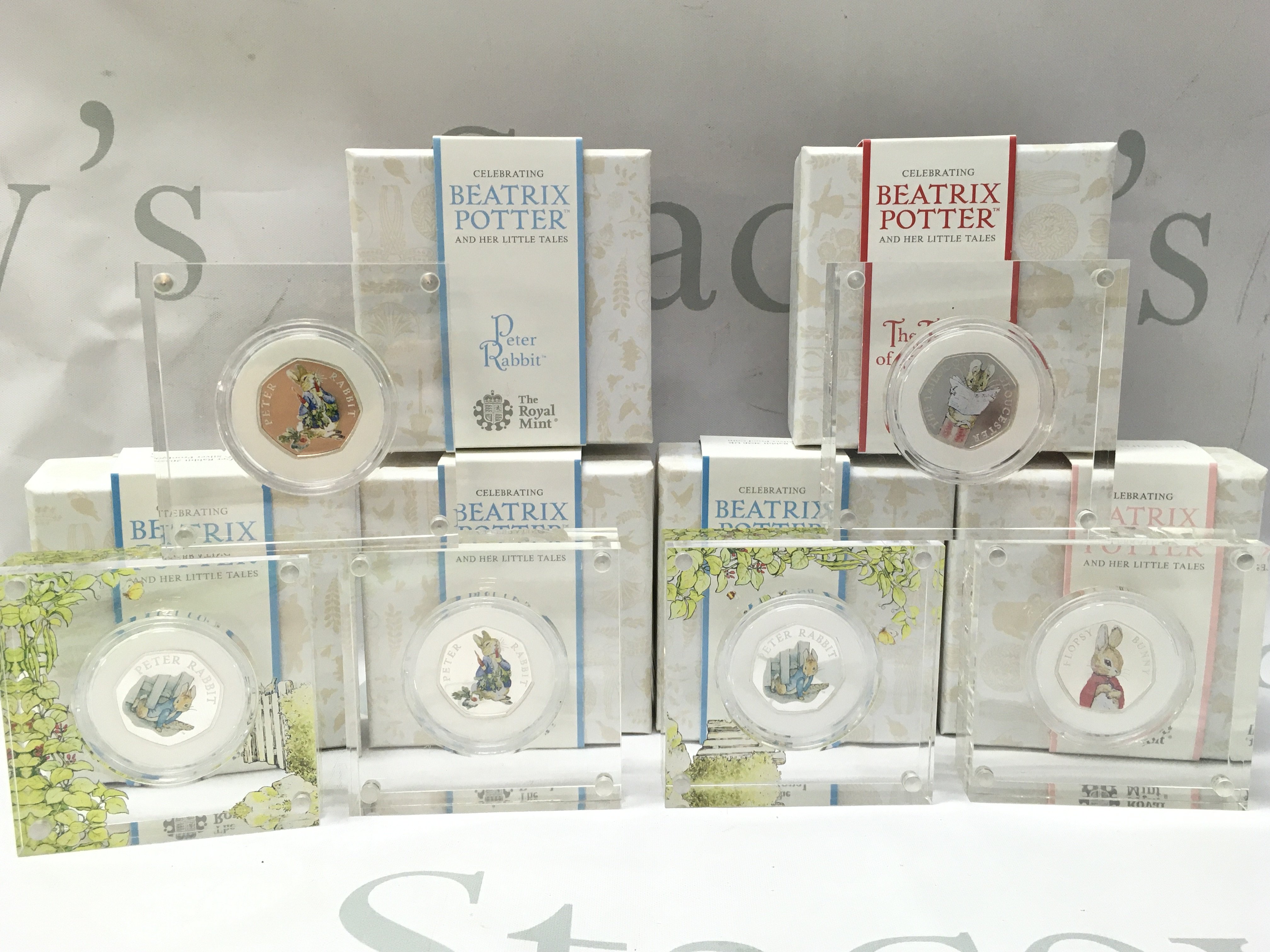 Six boxed Beatrix potter 2020 UK 50p silver proof coins . Postage category B