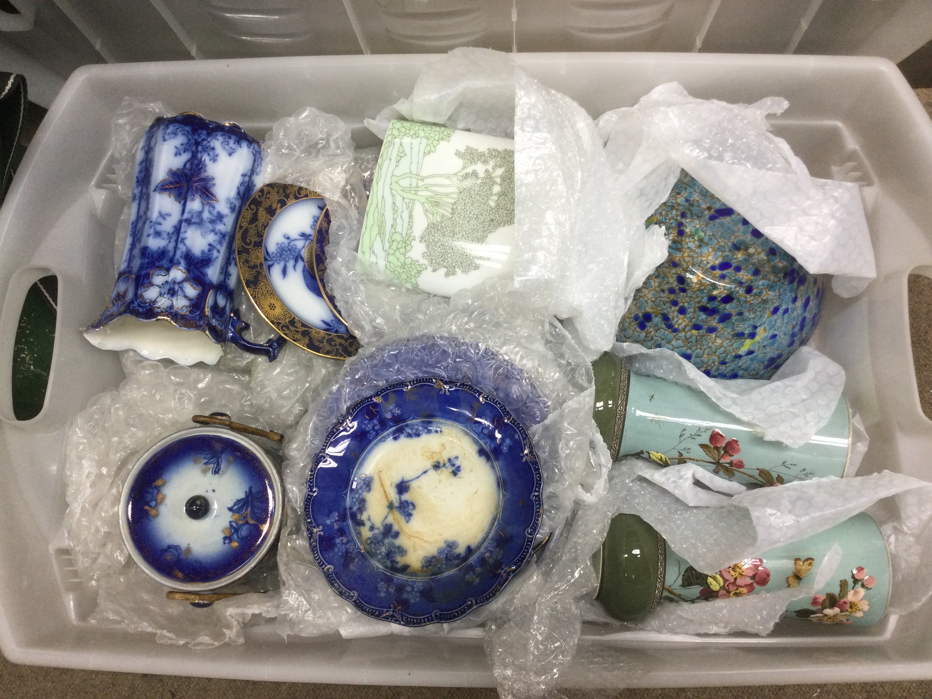A collection of mainly blue and white ceramics, meat plates etc. Shipping category D.