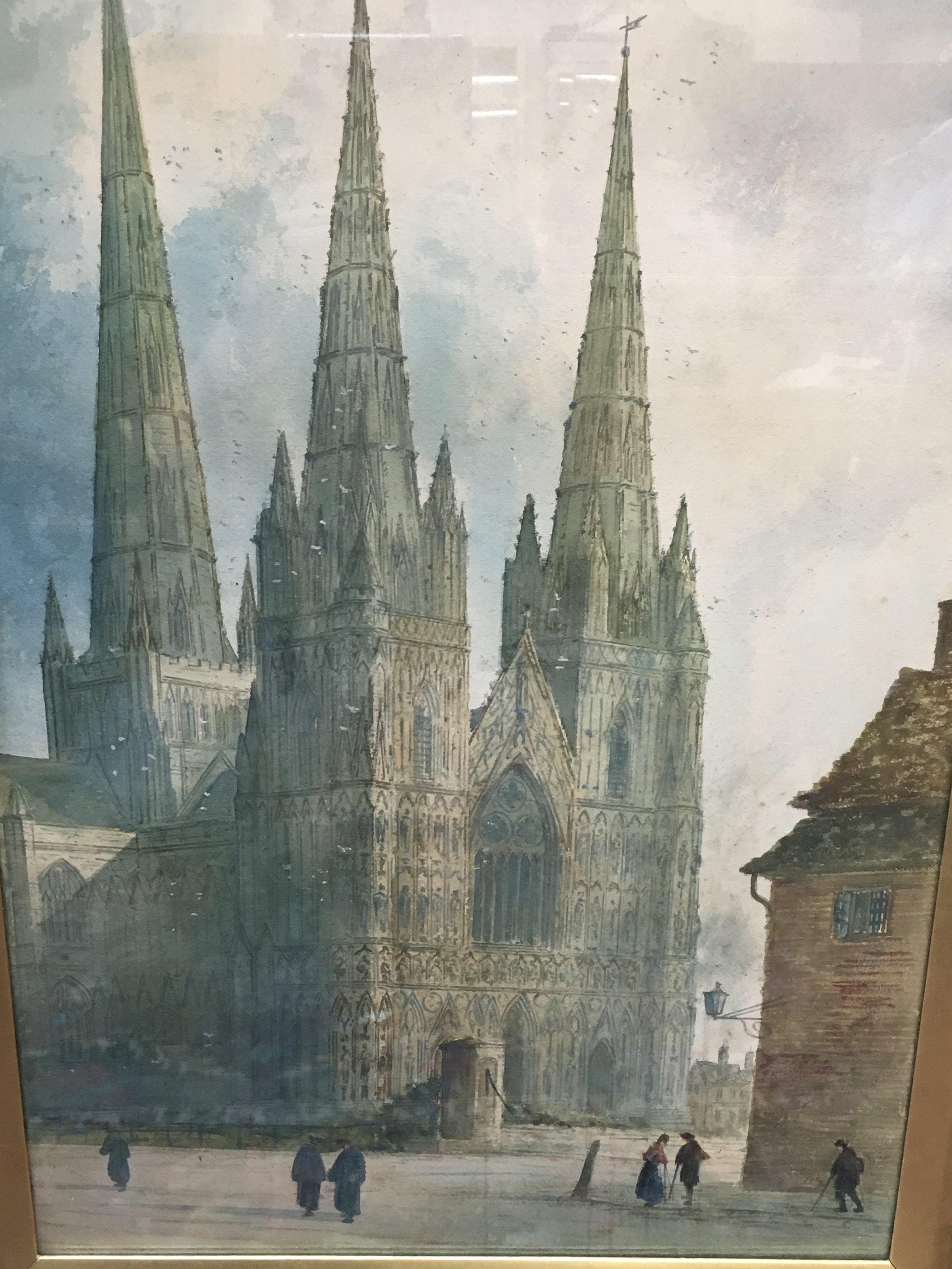 A Paul Braddon (1864-1937) watercolour painting titled The Three Sisters of the Vale , Sheffield cathedral. Frame Dimensions 71x97cm- NO RESERVE