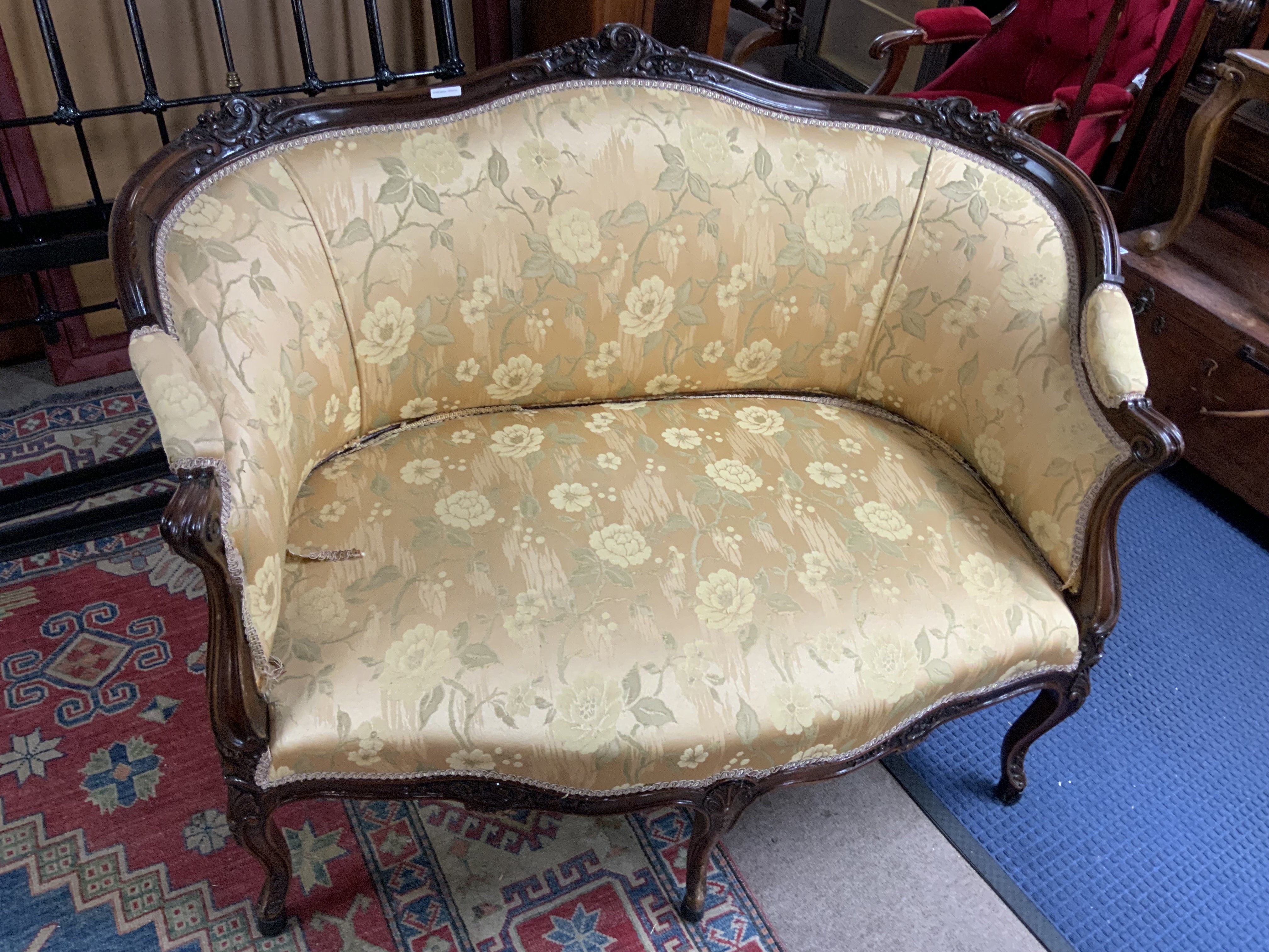 A 19thC Style French upholstered 2 seater sofa. 126cm x 76cm x 94cm.