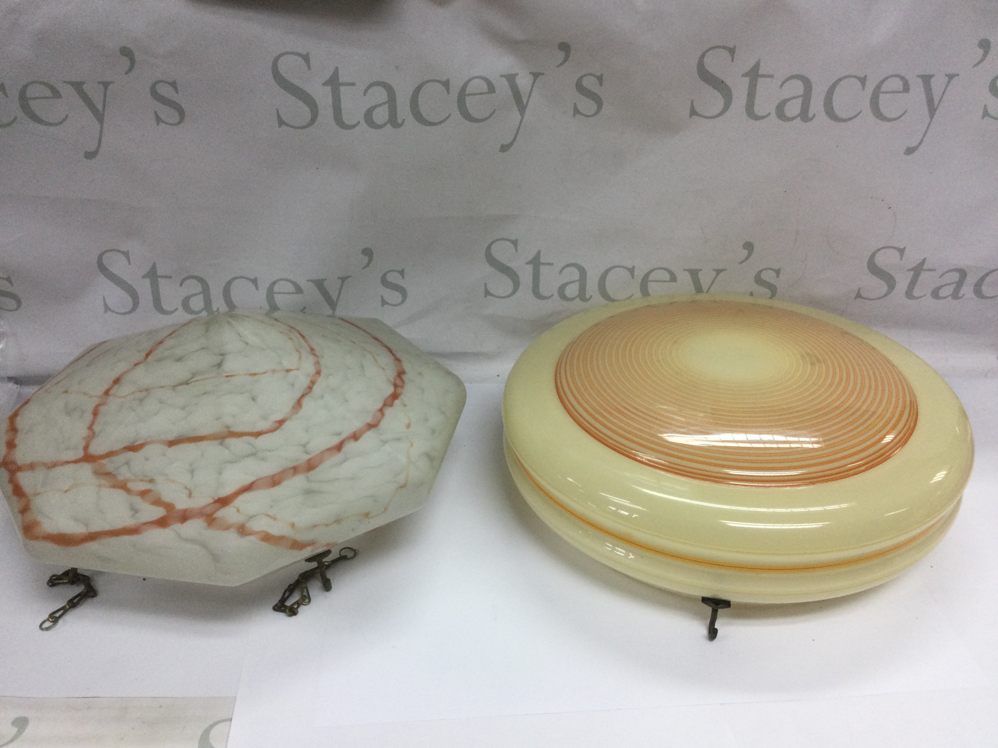 Three 1930s glass ceiling lamp shades. Shipping category D.