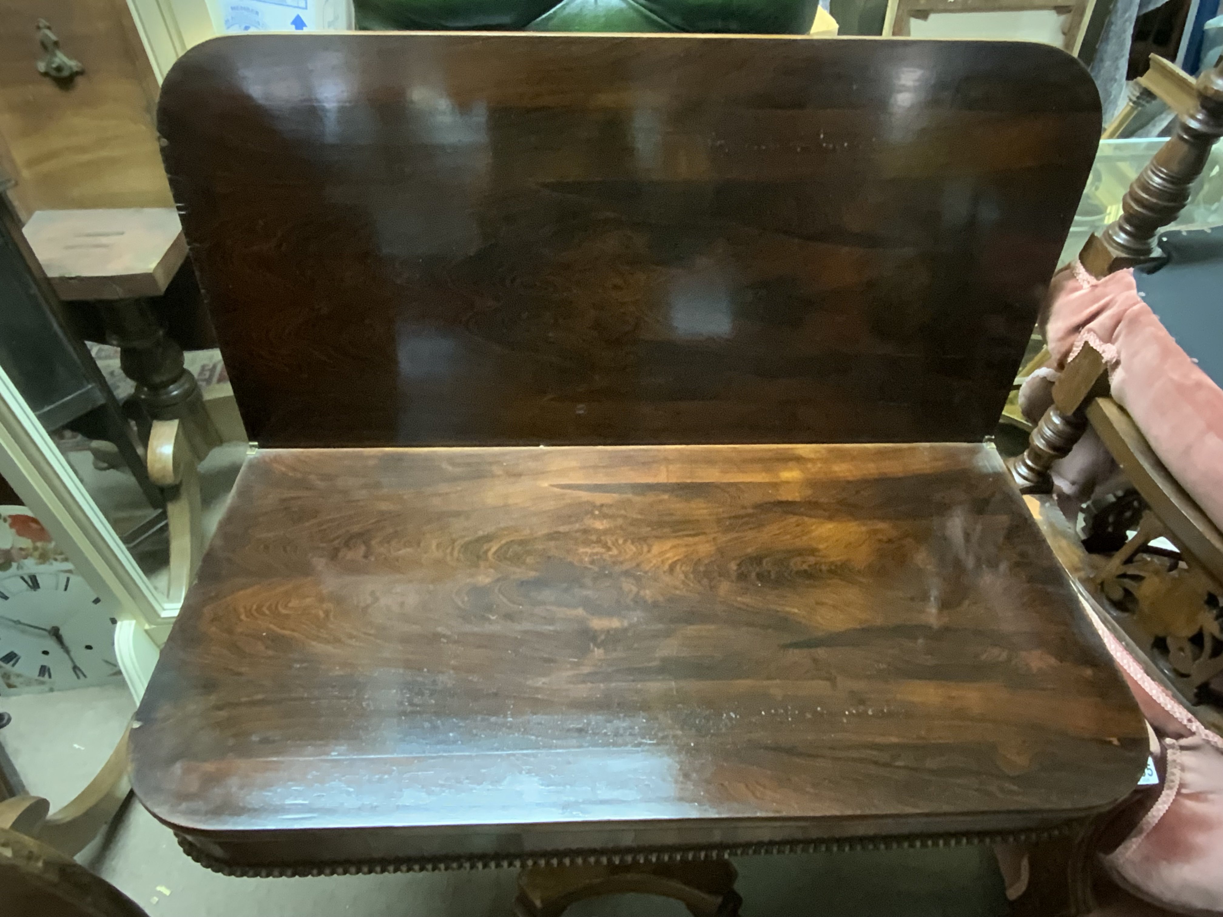 A Late William VI Rosewood card table. 91cm x 44cm x 77cm
