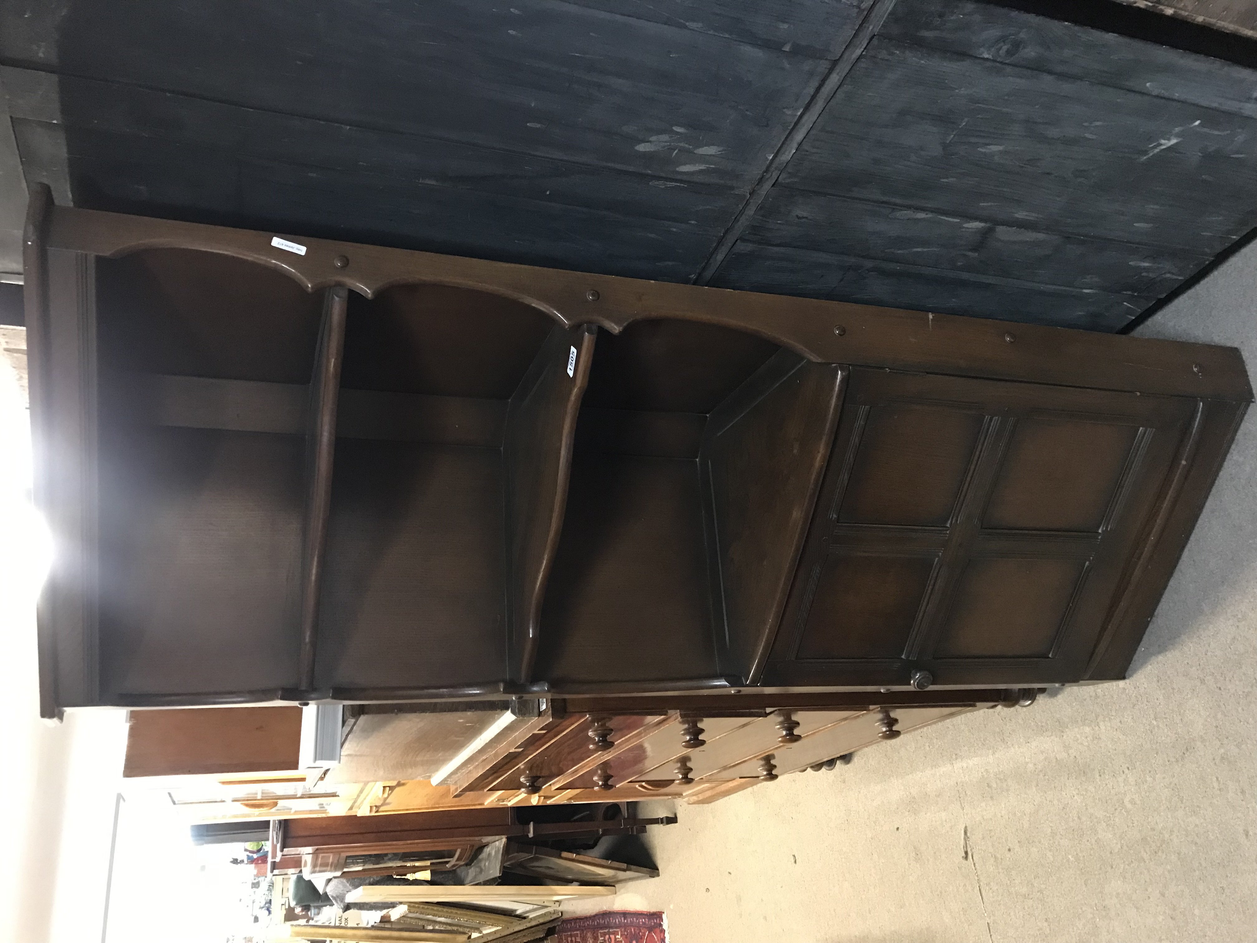 An oak panelled floor standing corner unit, 183cm x 75cm, No Reserve.