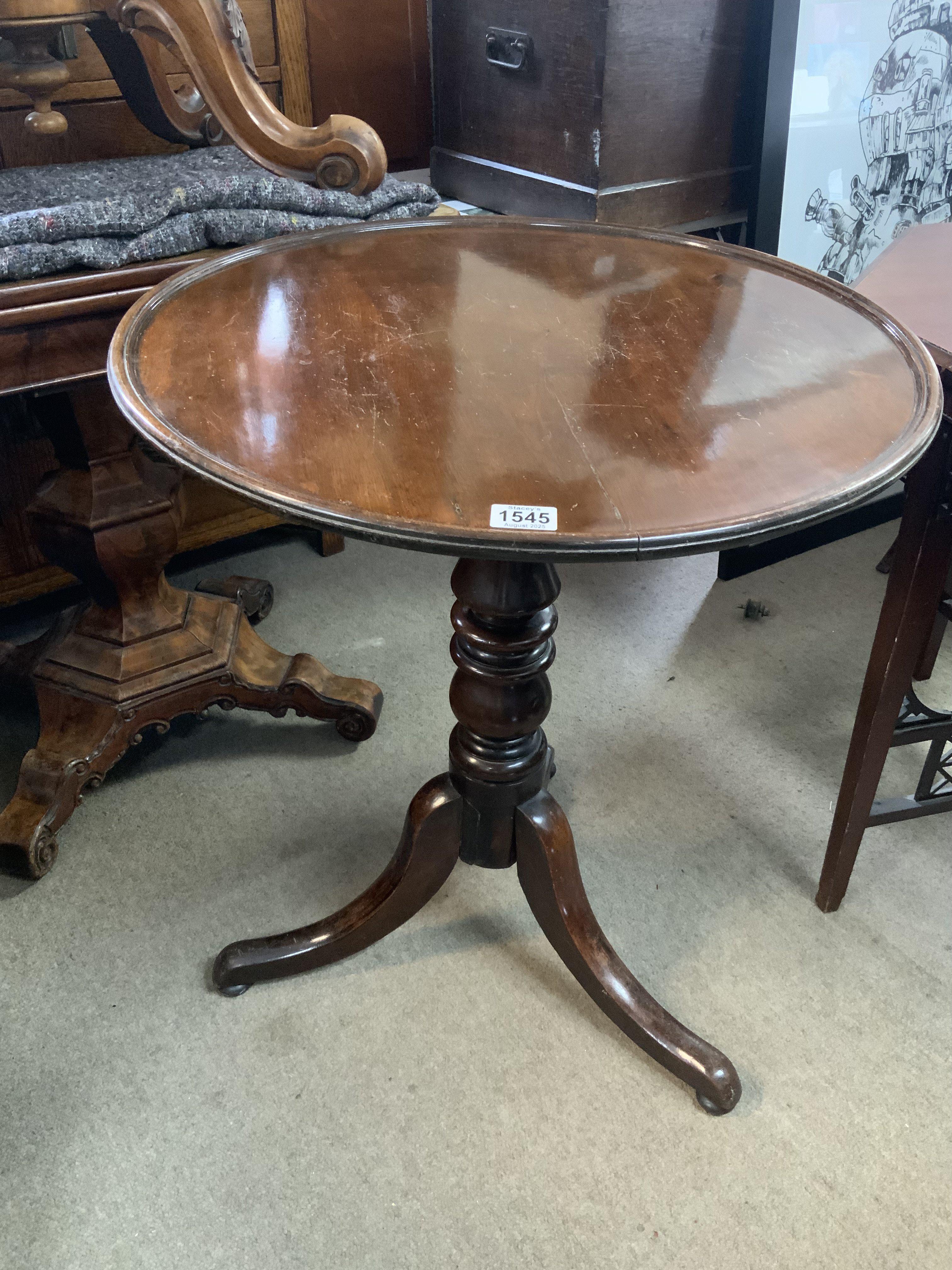 A mahogany tripod side table with tilt top. 72cm x 61cm
