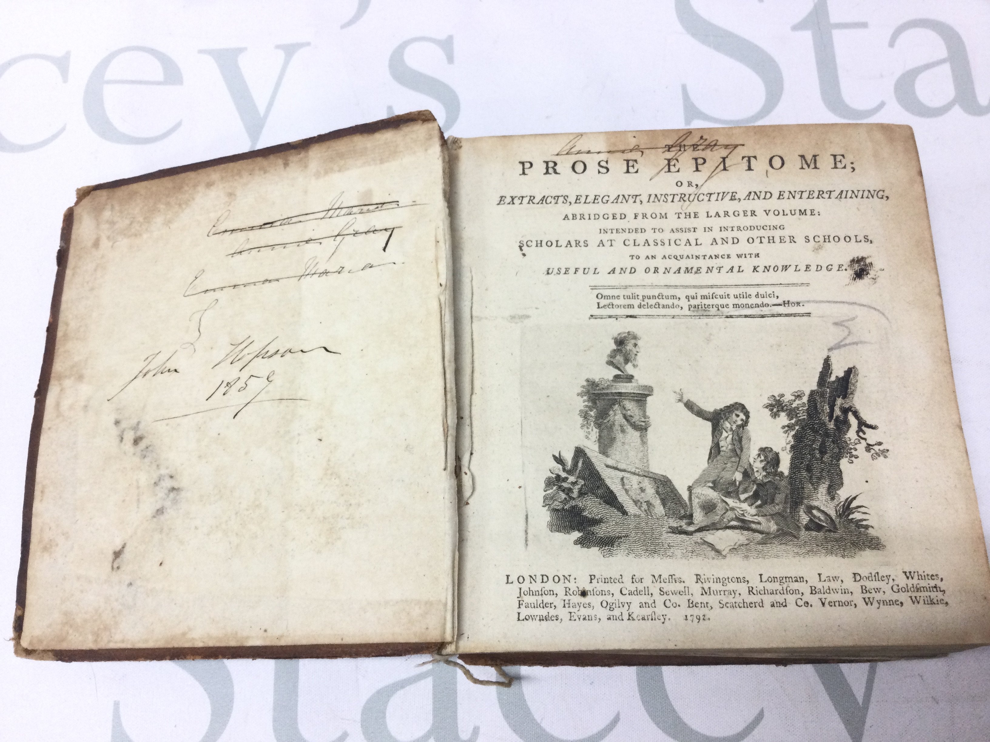 Leather bound 1792 The Prose Epitome book. Postage category B- NO RESERVE