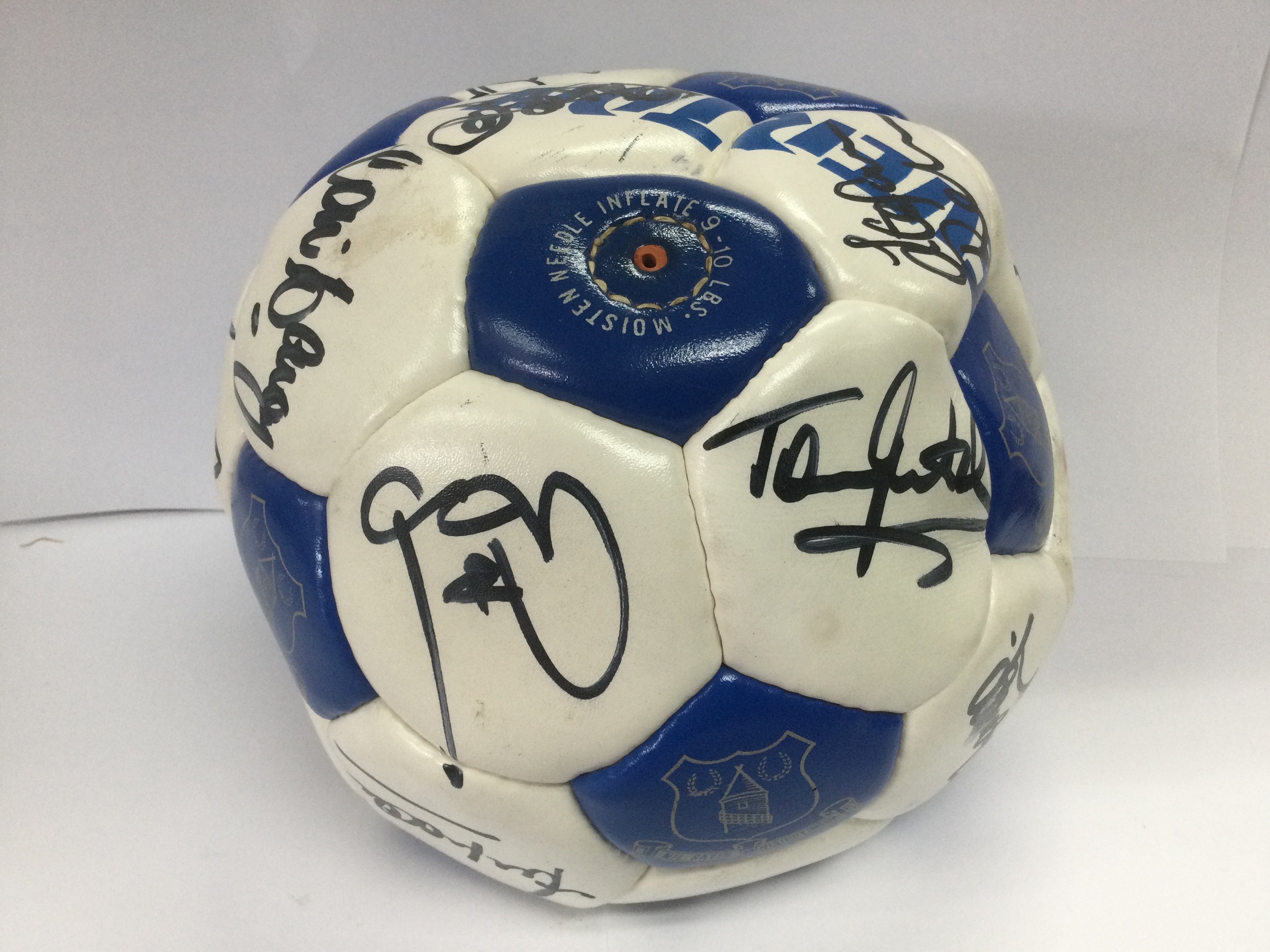 A multi signed Everton FC football. Names include Neville Southall, Kevin Sheedy and others.