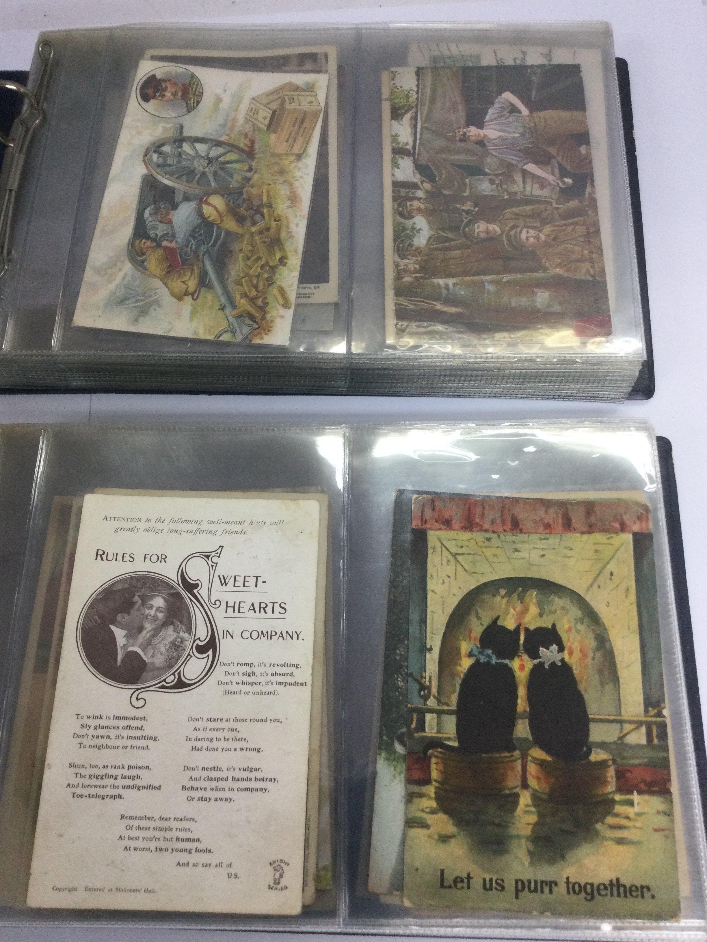 Two albums of postcards including WW1 examples. Shipping category B.
