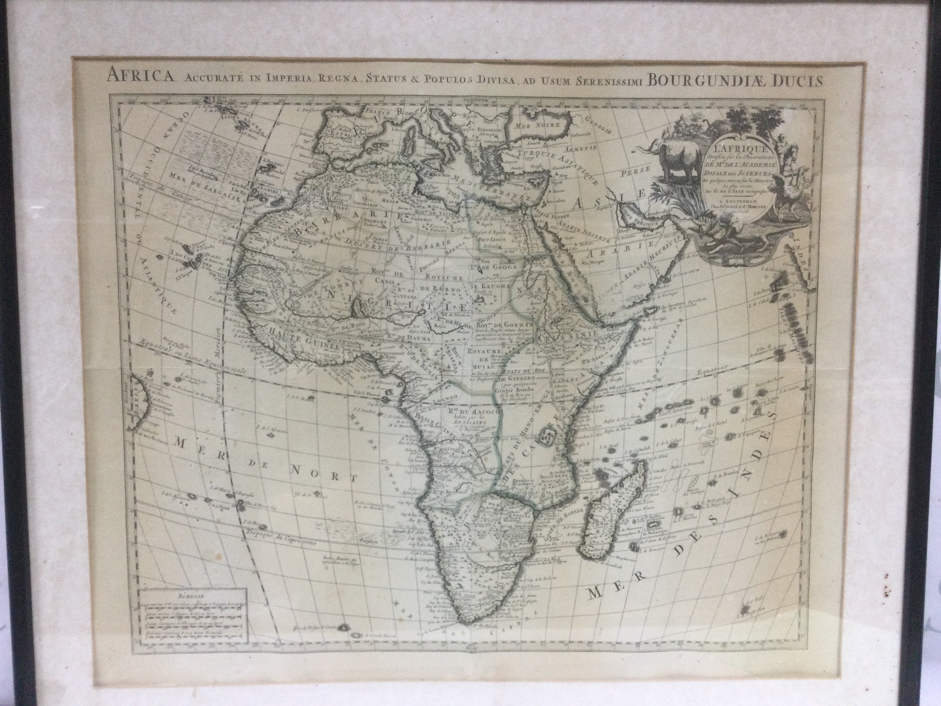 A framed map of Africa, approx 57cm x 52cm. Shipping category D.