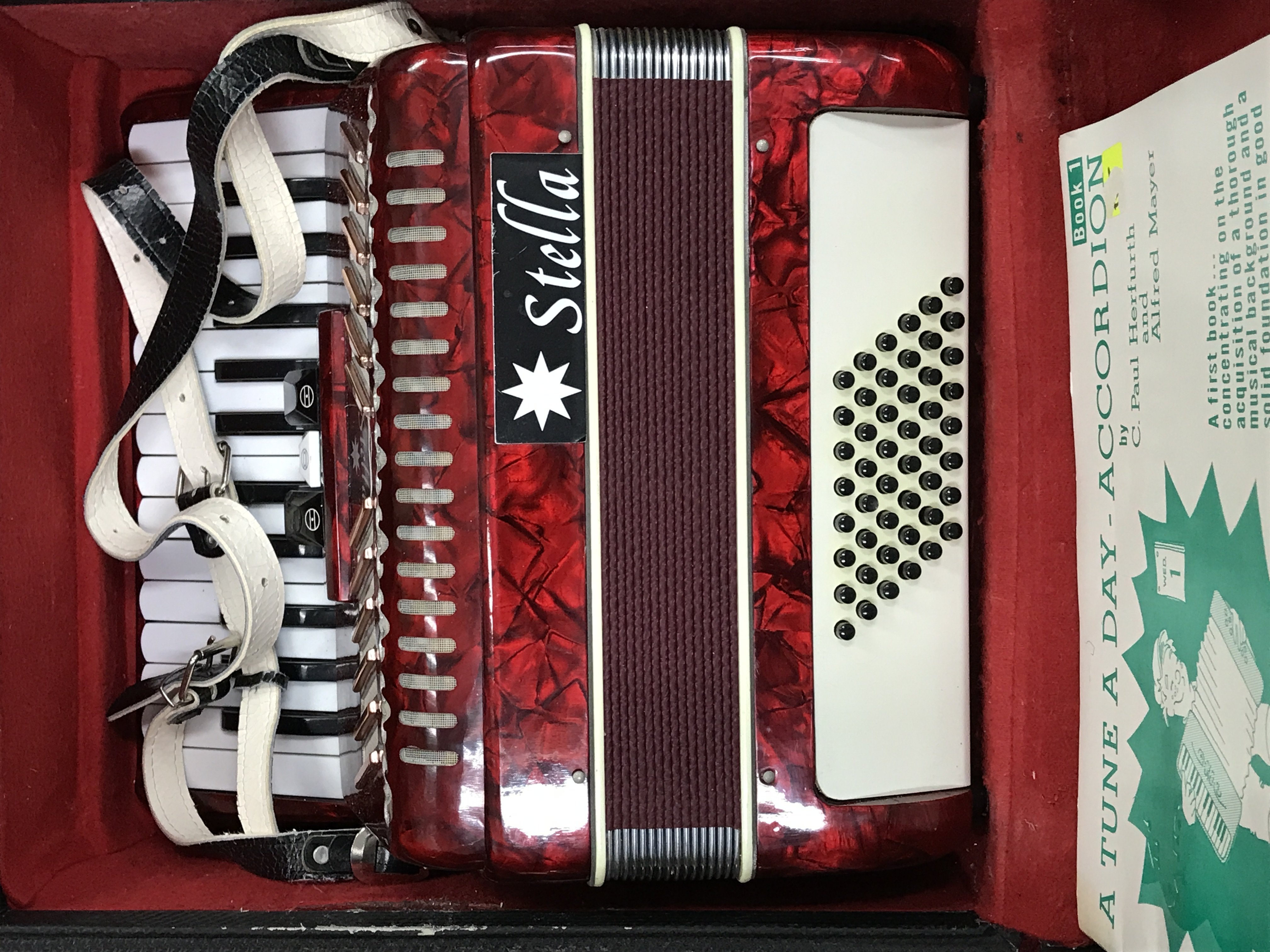 A Stella accordion in a fitted case, this lot cannot be posted