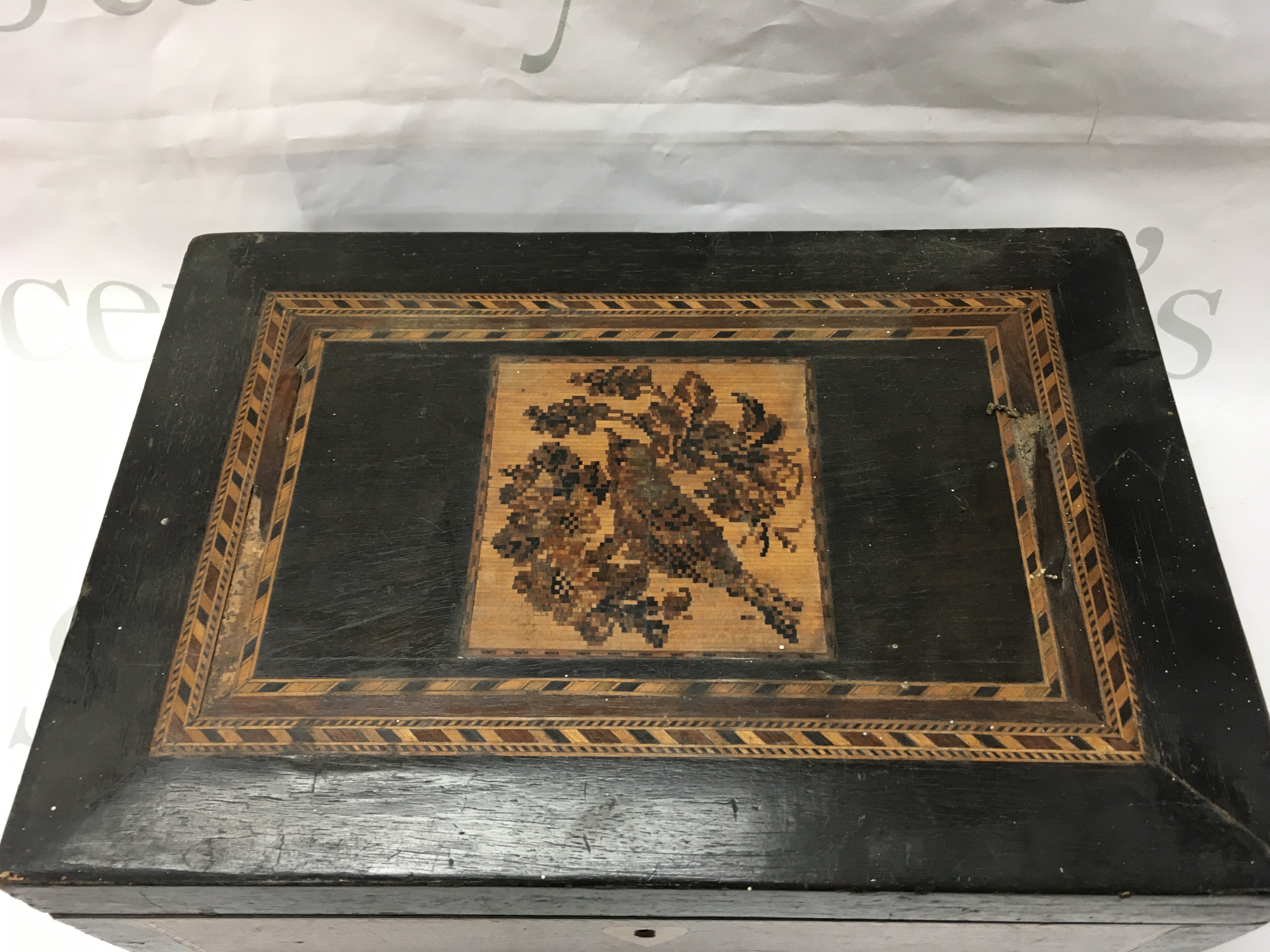 A Tunbridge Ware box dimensions 31cm wide 21cm long 12cm tall. Postage category C. NO RESERVE