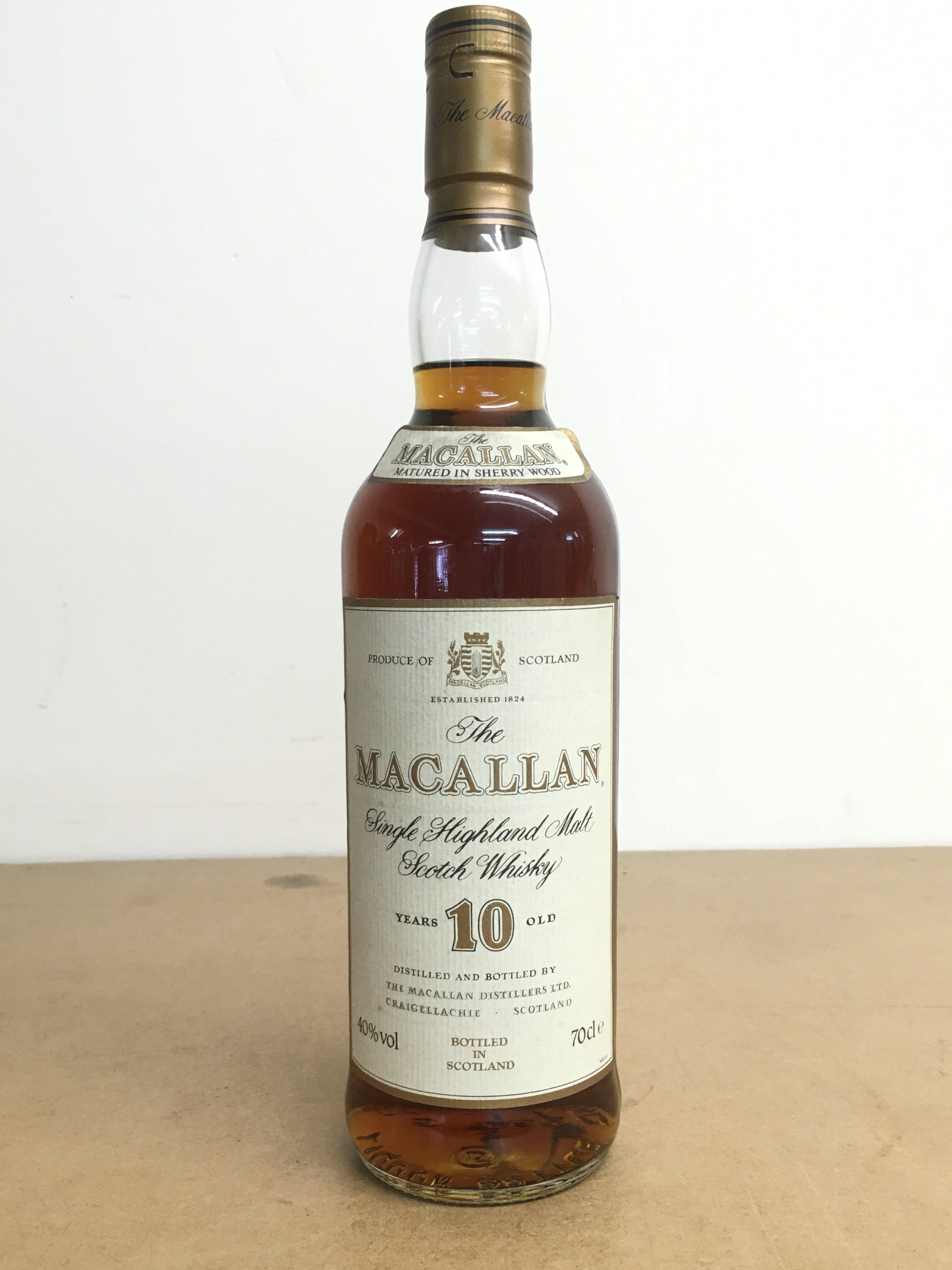 A bottle of Macallan single highland malt scotch whisky , 10 years old. This lot cannot be posted