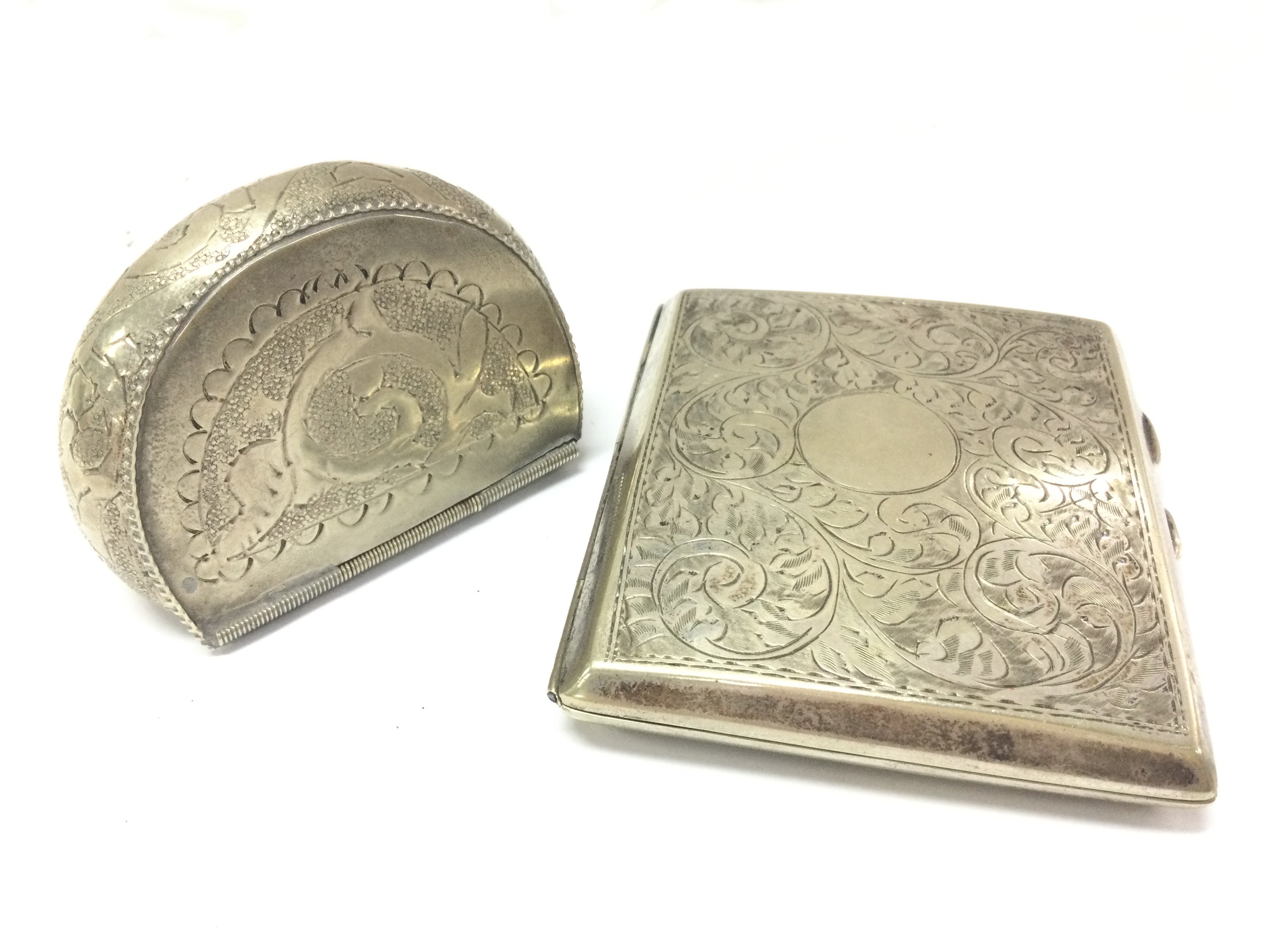 Victorian small silver plated snuff box and silver plated cigarette case . Postage category A