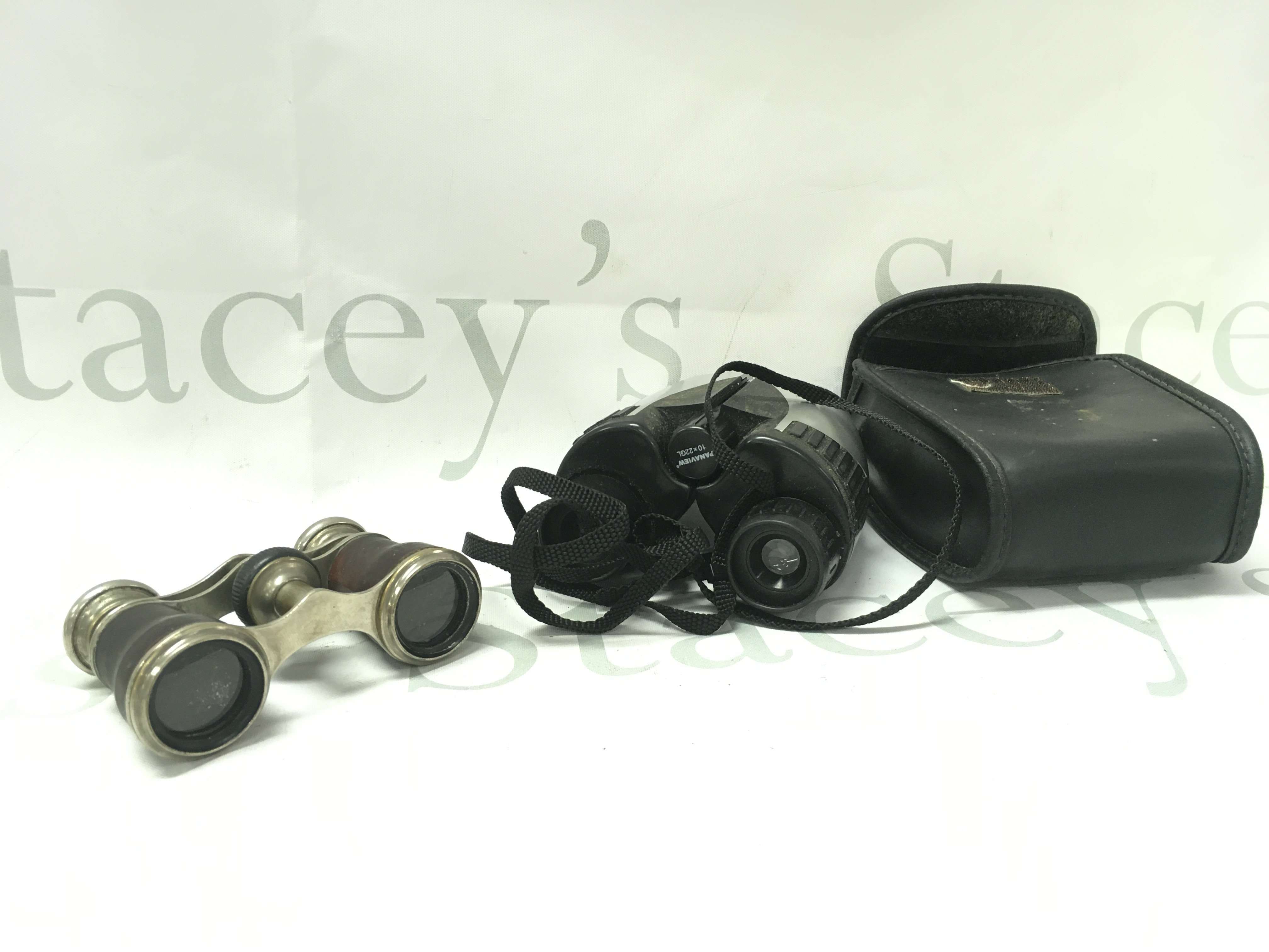 a vintage pair of small binoculars and a pair of Panaview 10x22gl binoculars . Postage category A