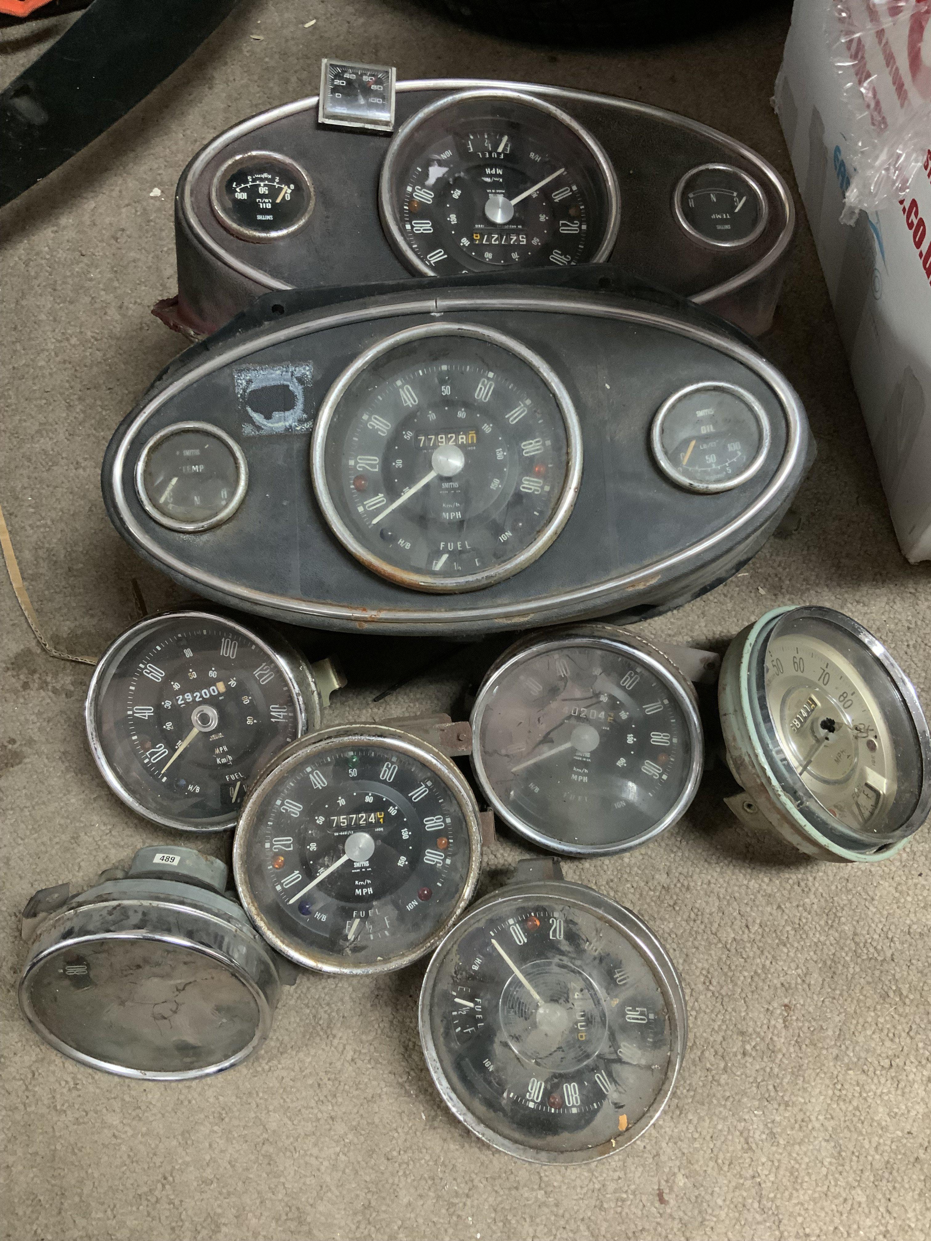 Vintage Mini Cooper parts. A collection of original smiths Mini Speedos and instrument clusters including.MK1 models.