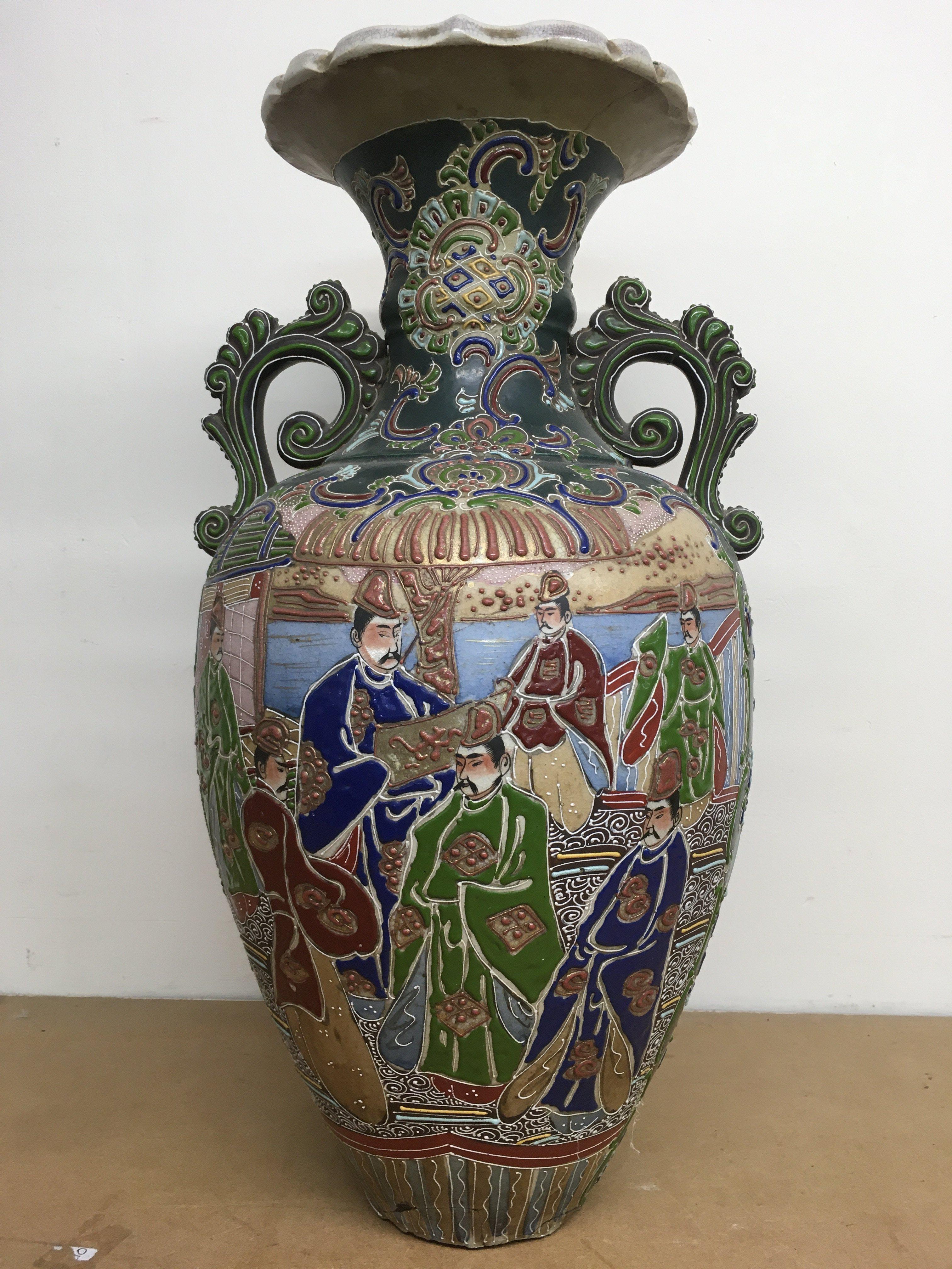 A large Satsuma vase with twin handles, A/F