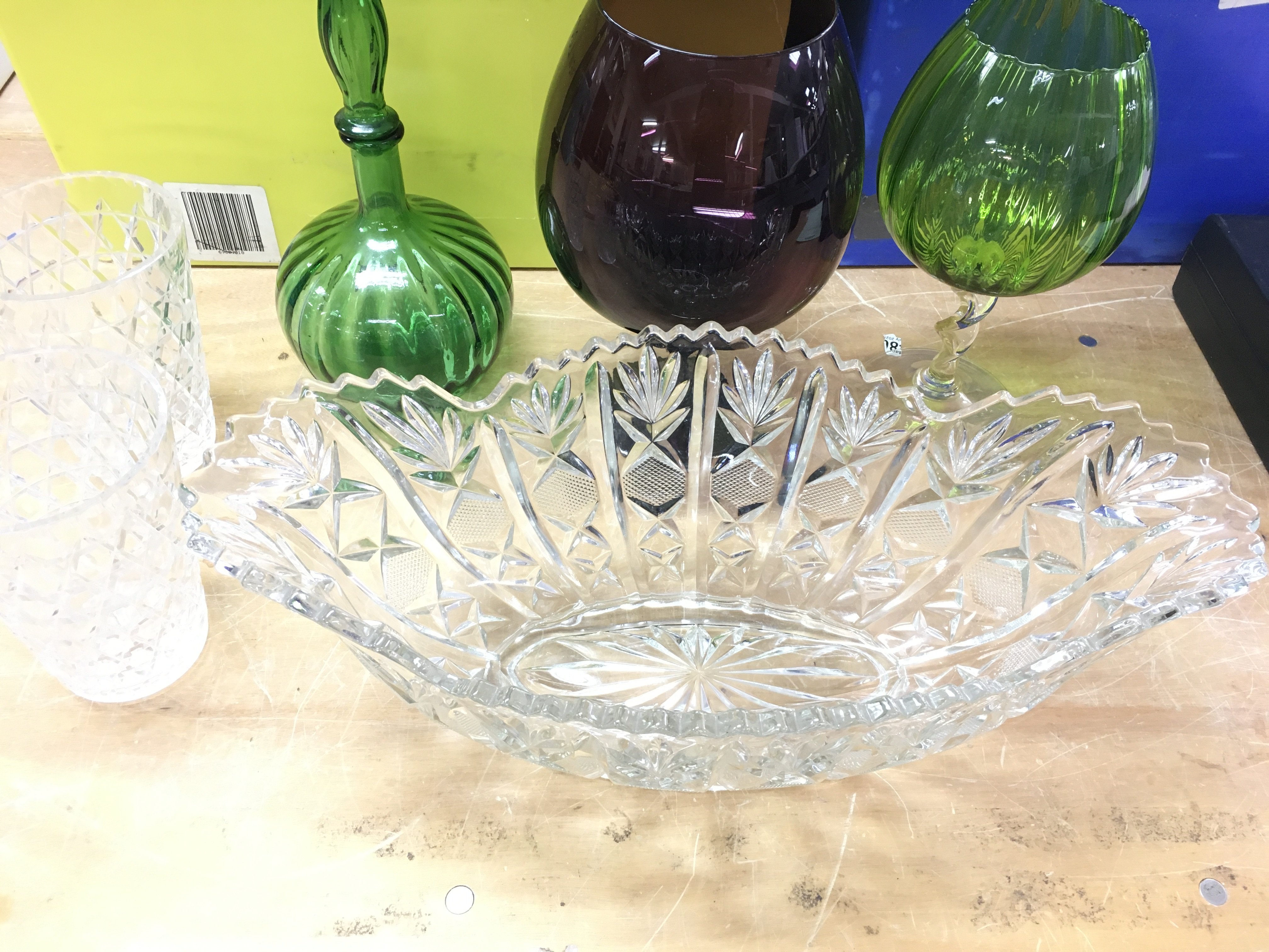 A collection of assorted glass including a large cut glass punch bowl.