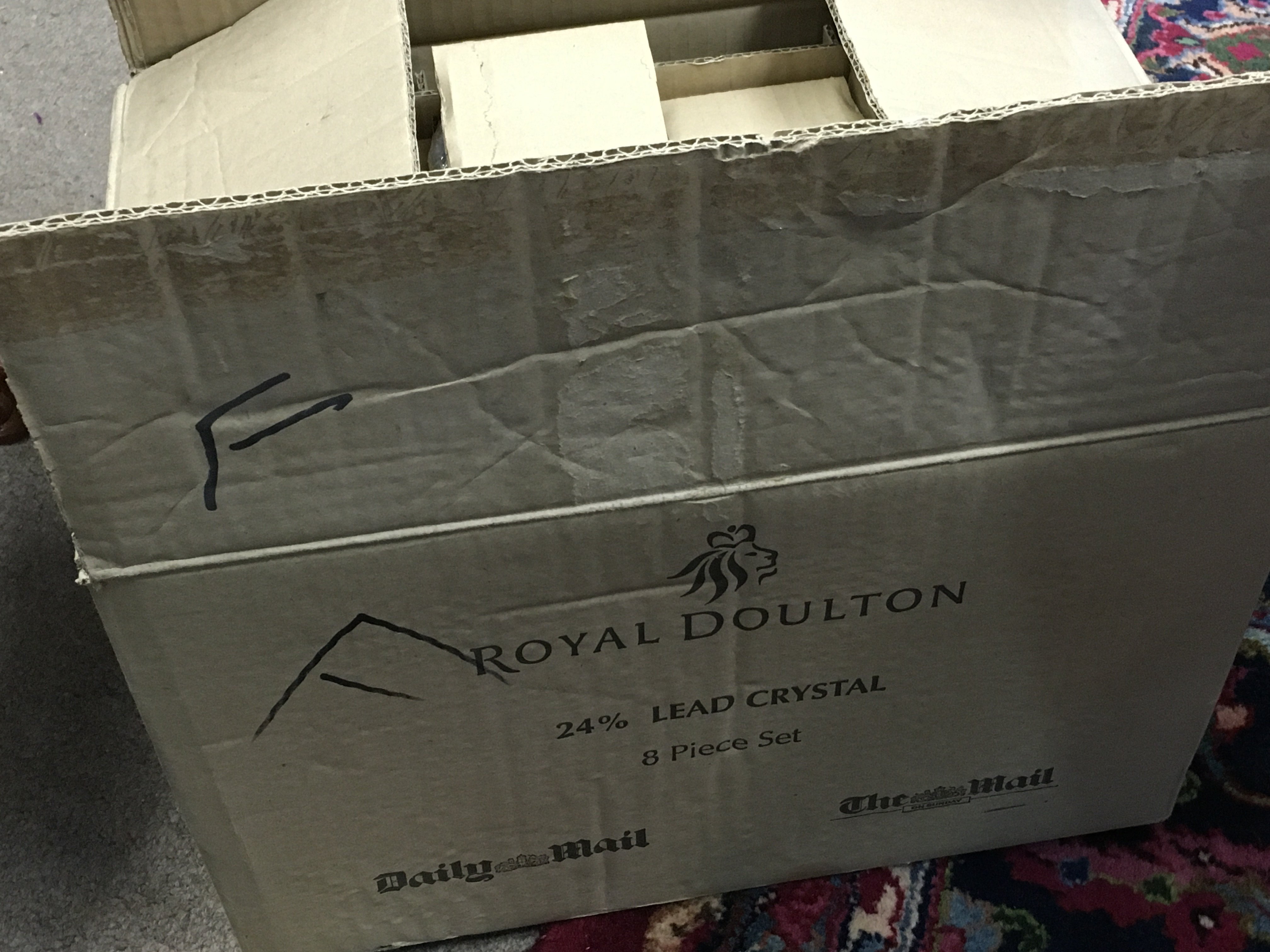 Boxed Royal Doulton lead crystal glasses , 8 piece set as new . This lot cannot be posted- NO RESERVE