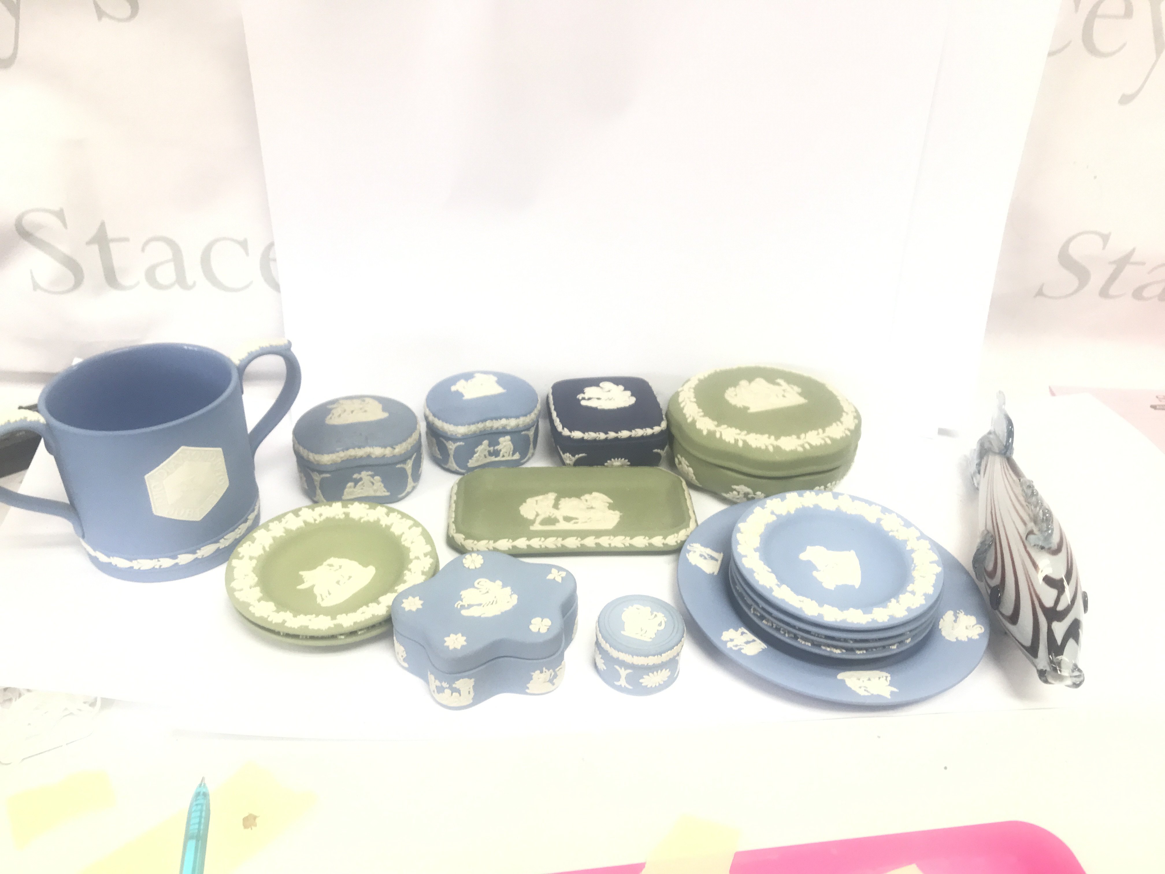 A selection of various coloured Wedgewood Jasper Ware