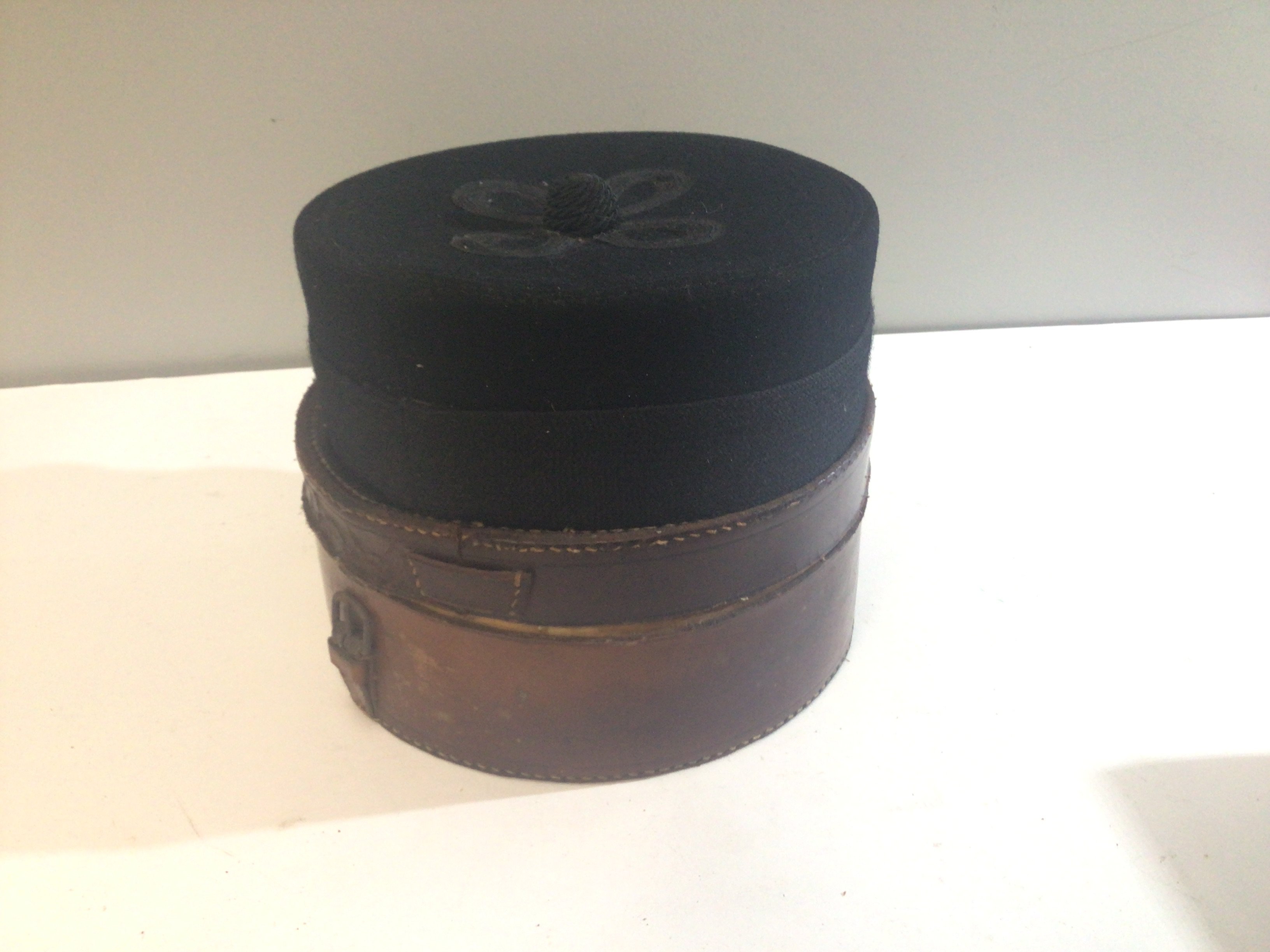A 19th century Felt cap Possible British Royal Hussars with makers stamp Compton Sons & Webb London in a leather box.