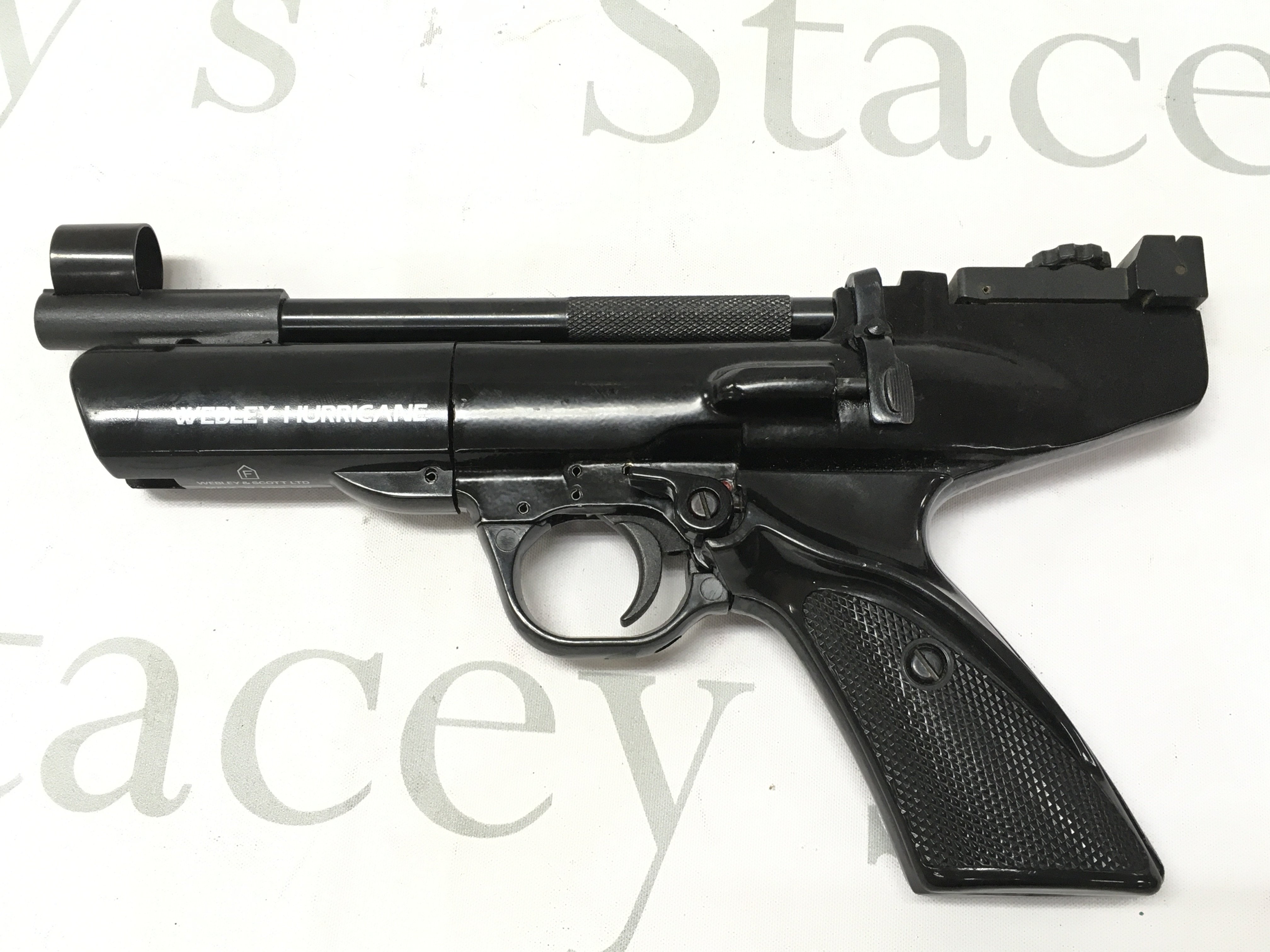 A vintage Webley Hurricane air pistol, mechanism seen functioning . This lot cannot be posted