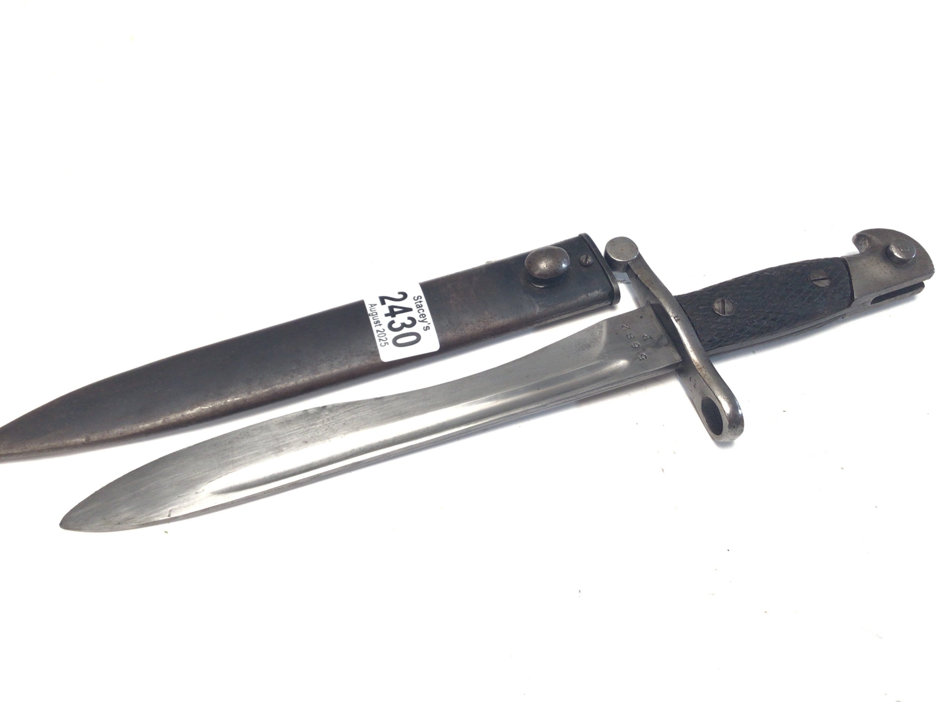 A Spanish Second World War M1893 Mauser bayonet. Toledo stamped serial number and makers name